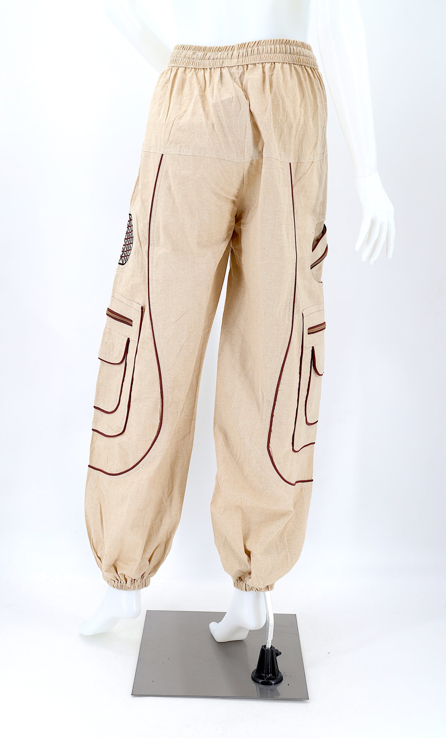 Cotton Hippie Handmade Harem Solid Color Flower of Life Embroidered Bohemian Pants