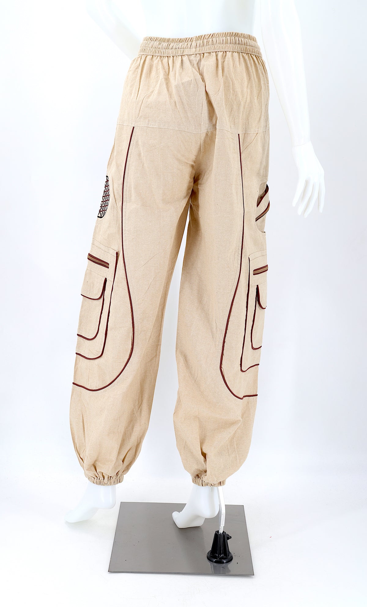 Back view of Nepalese cotton harem pants with elastic waistband
