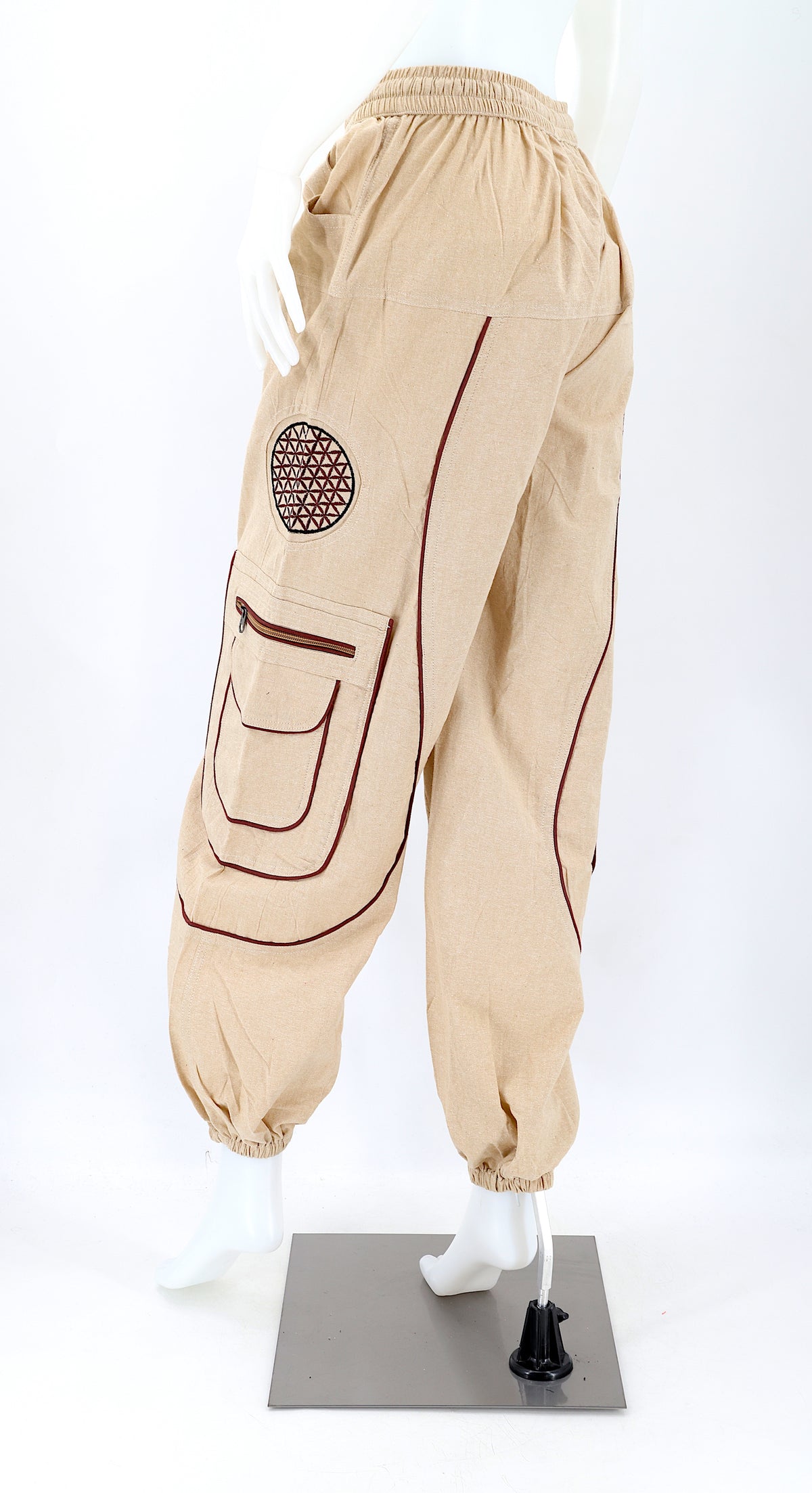 Back view of Nepalese cotton harem pants with elastic waistband