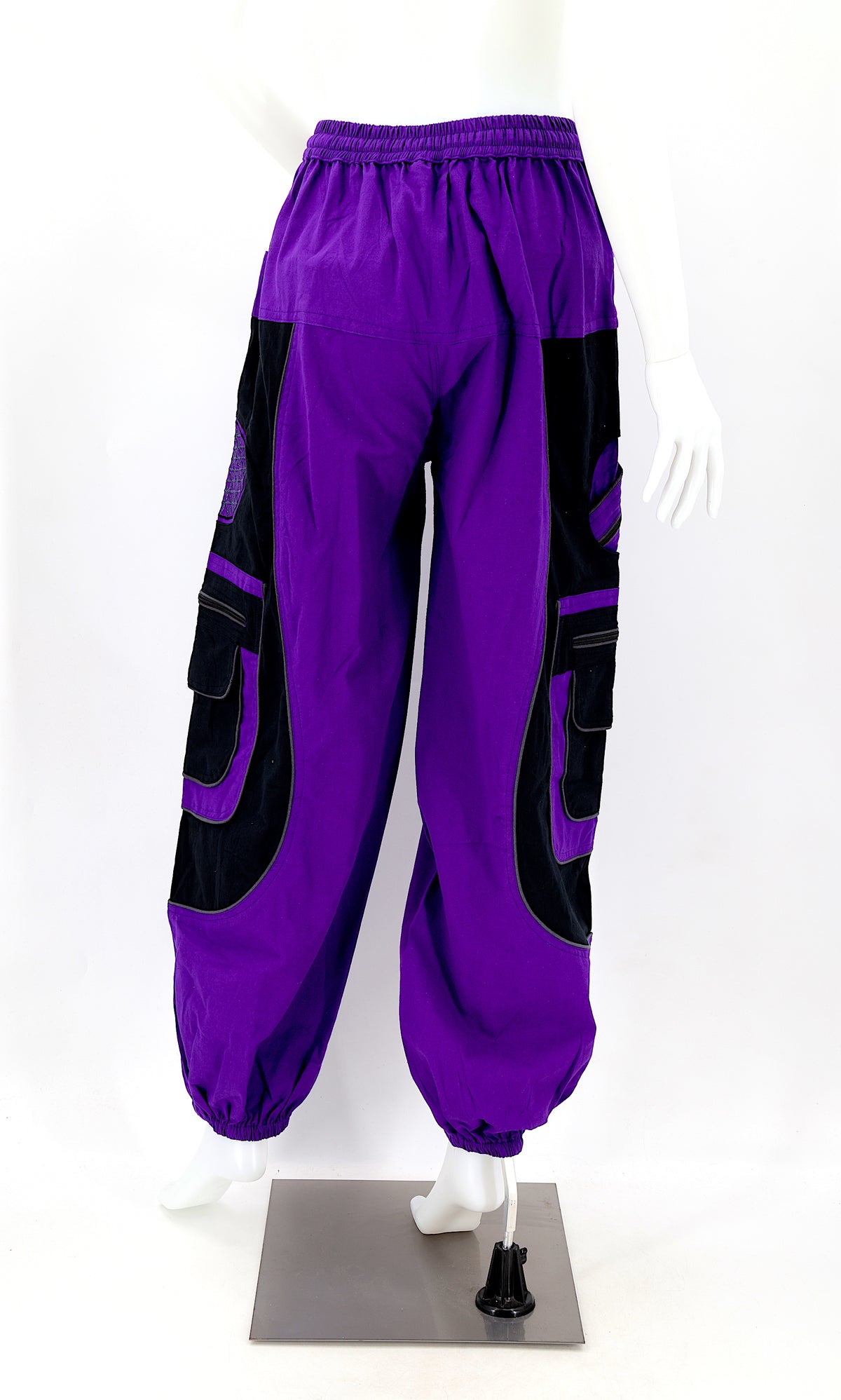 Back view of Nepalese cotton harem pants with elastic waistband