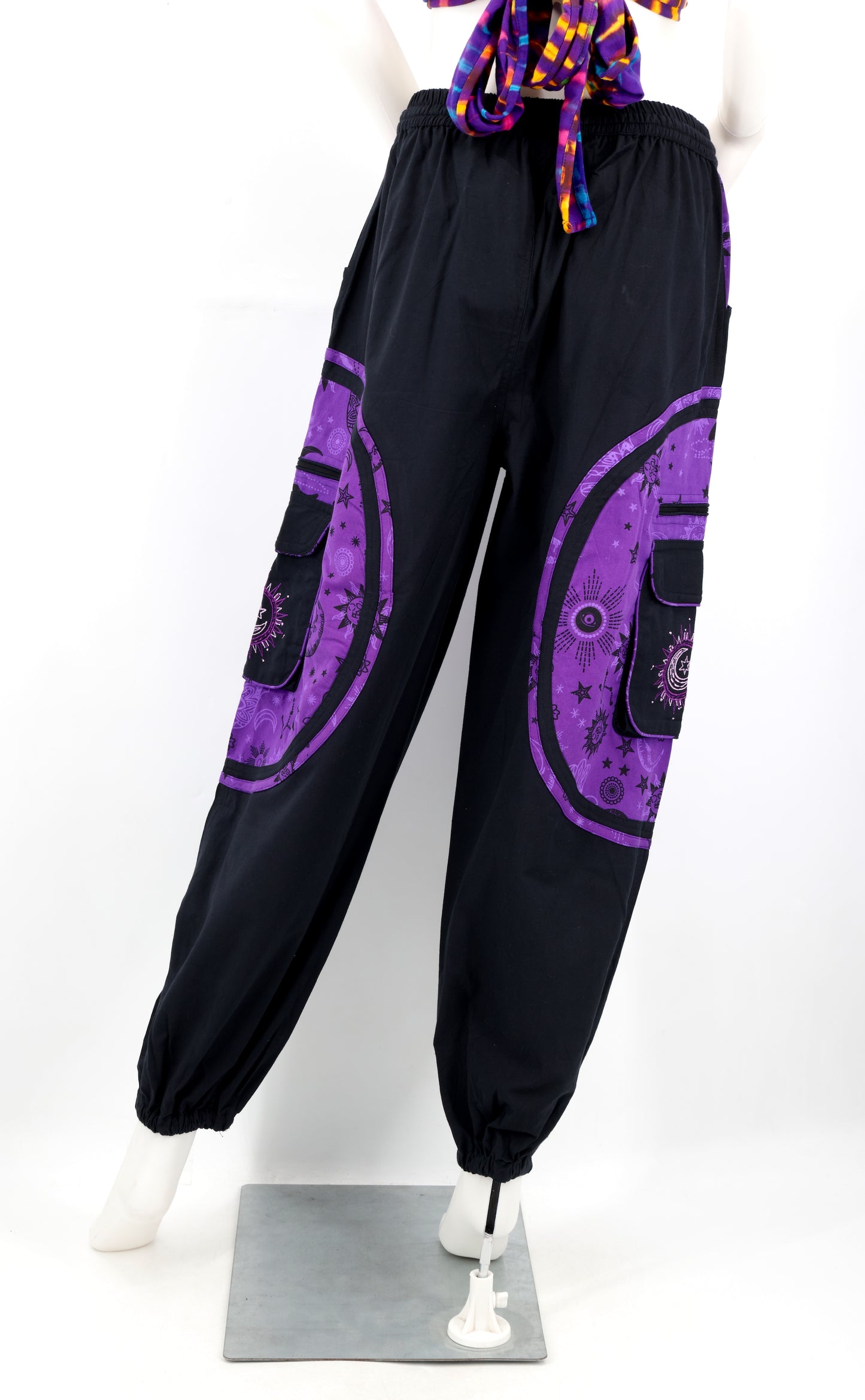 Celestial Sun Moon Stars Pants | Embroidered Cotton Harem Pants