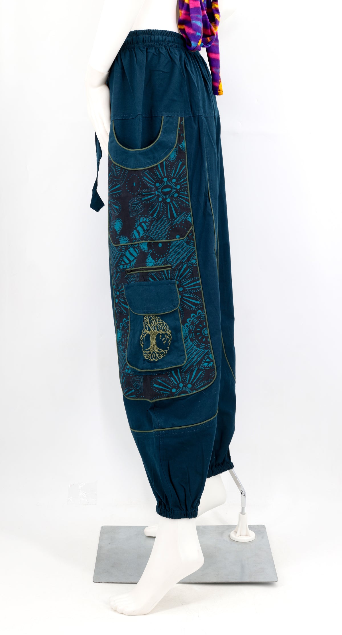 Unorthodoxe bestickte Baum des Lebens-Hose mit Muster | Baumwoll-Haremshose