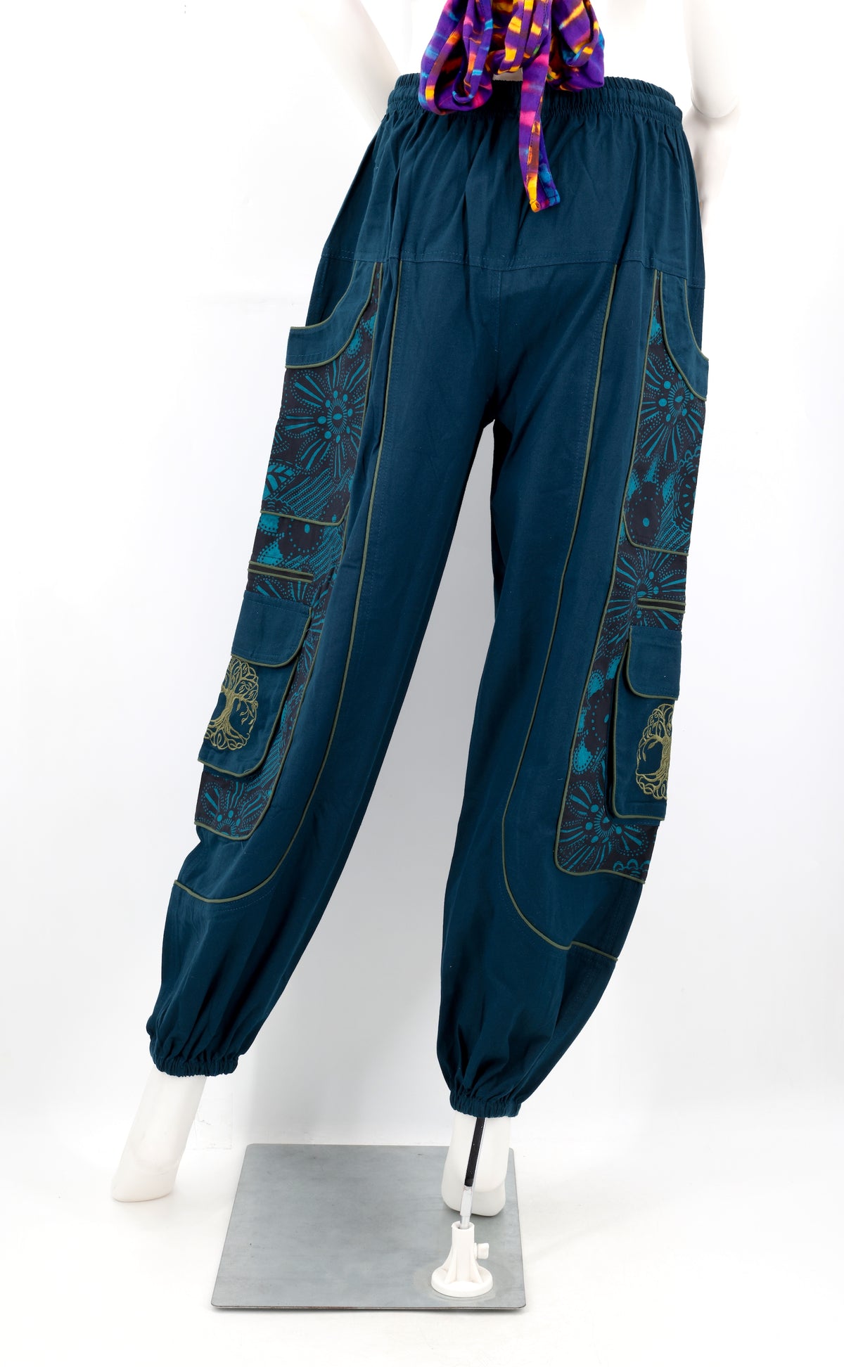 Unorthodoxe bestickte Baum des Lebens-Hose mit Muster | Baumwoll-Haremshose