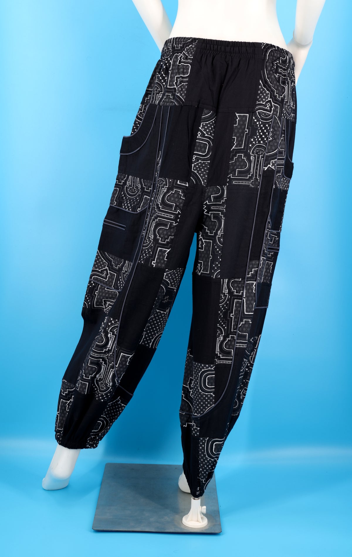 Wook-Hose mit spanischem Fliesenmuster | Patchwork-Harem-Cargohose aus Baumwolle