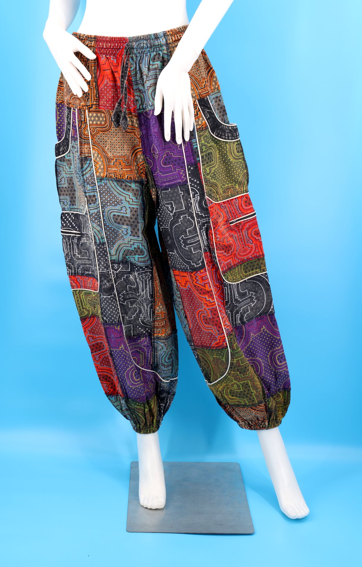 Wook-Hose mit spanischem Fliesenmuster | Patchwork-Harem-Cargohose aus Baumwolle