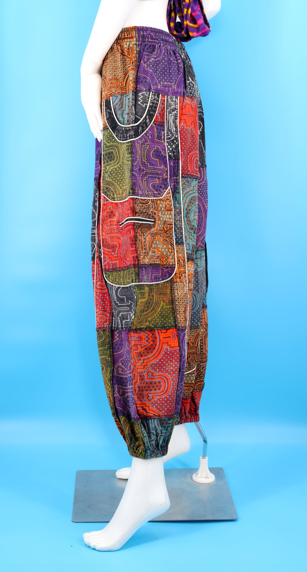 Wook-Hose mit spanischem Fliesenmuster | Patchwork-Harem-Cargohose aus Baumwolle