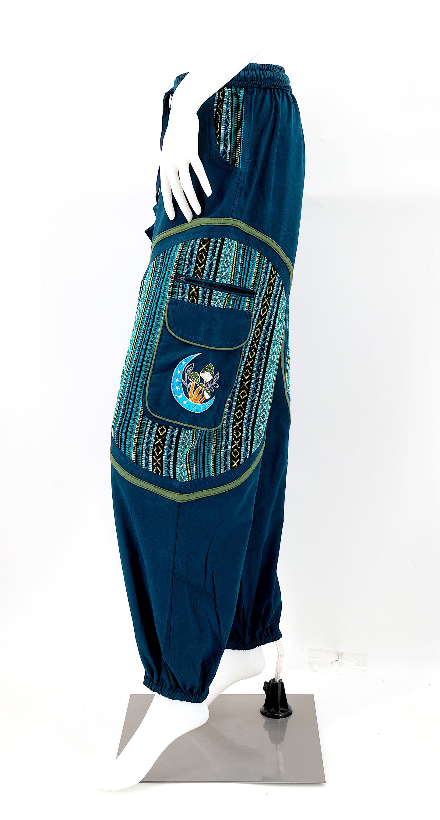 Cotton Hippie Handmade Harem Moon Mushroom Embroidered Bohemian Pants