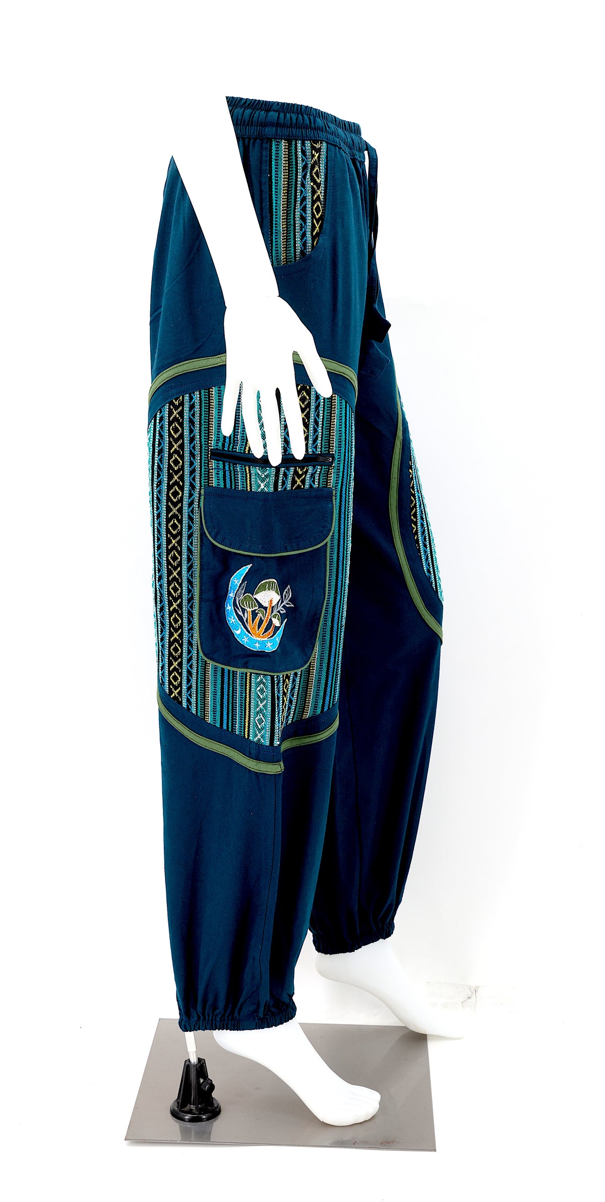 Side view highlighting secure zippered and buttoned pockets