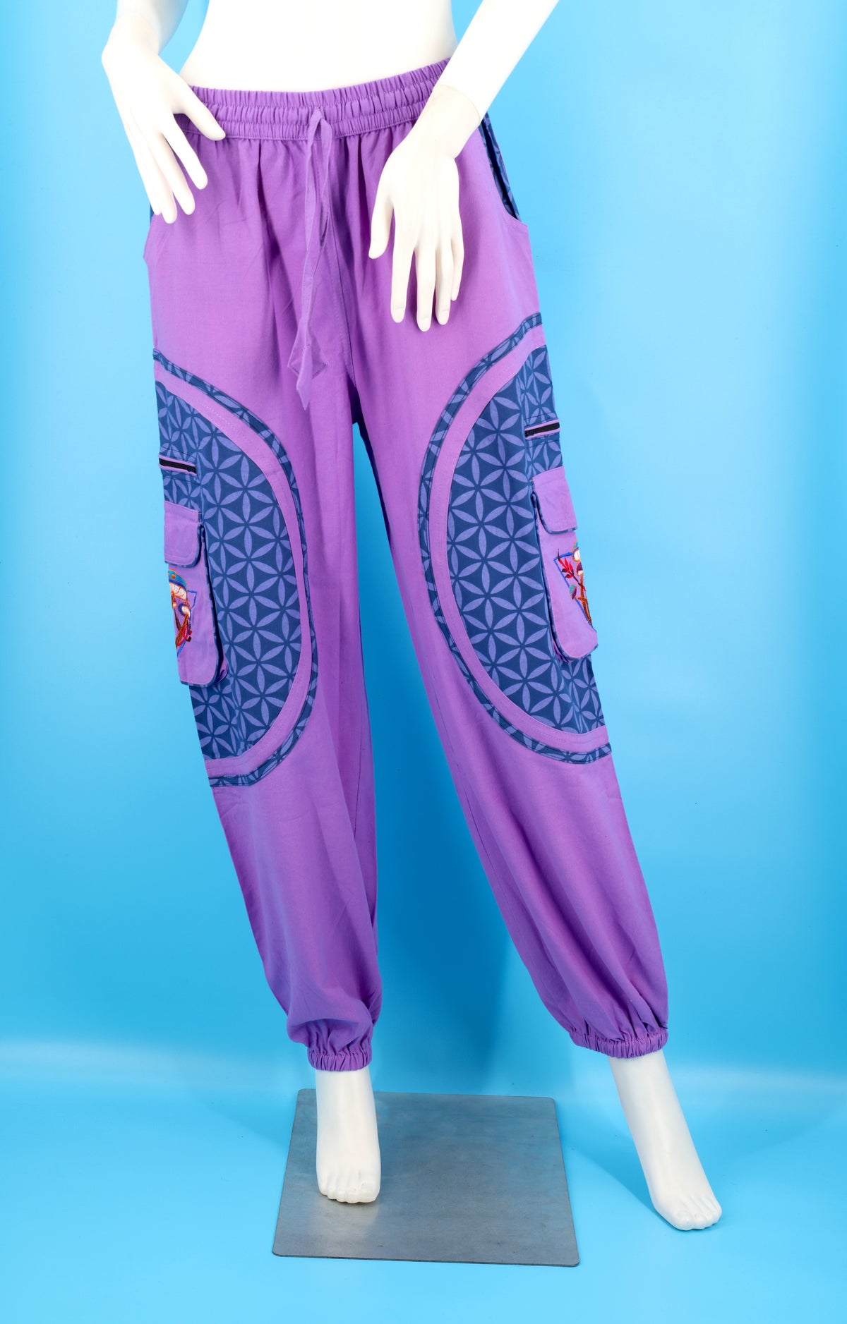 Pantalon sarouel brodé champignons | Pantalon de festival en coton