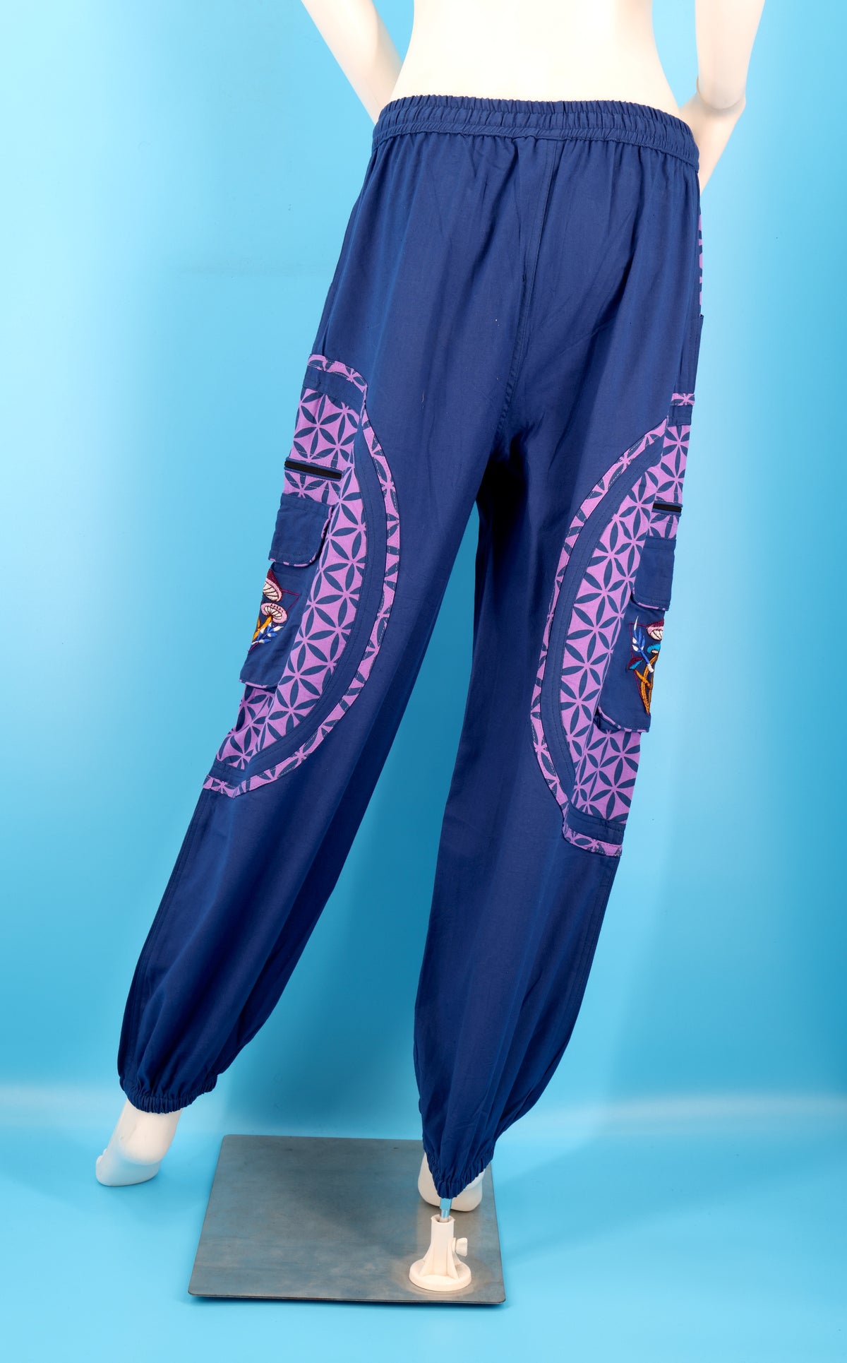 Pantalon sarouel brodé champignons | Pantalon de festival en coton