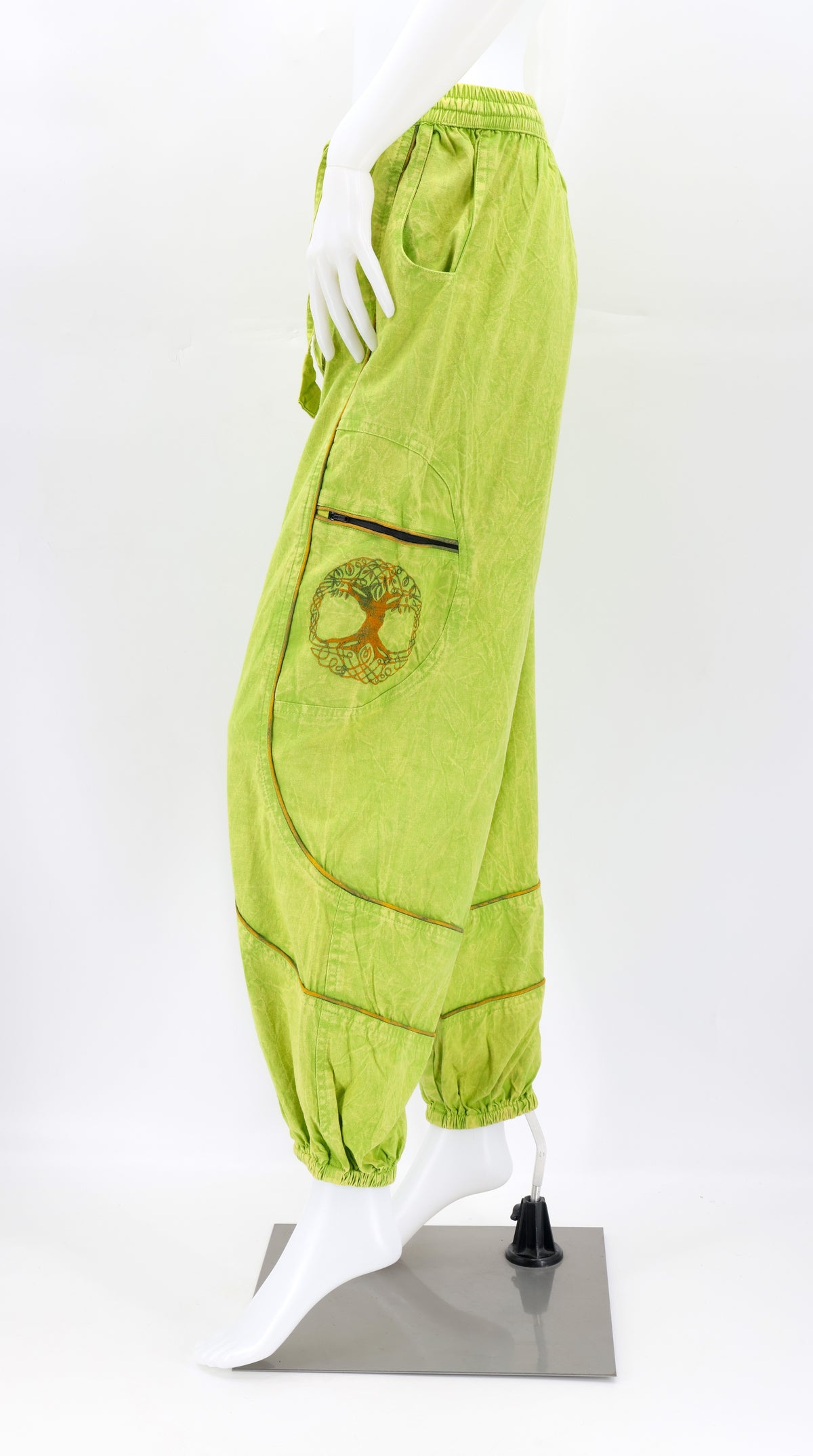 Lime green side view highlighting secure zippered and buttoned pockets