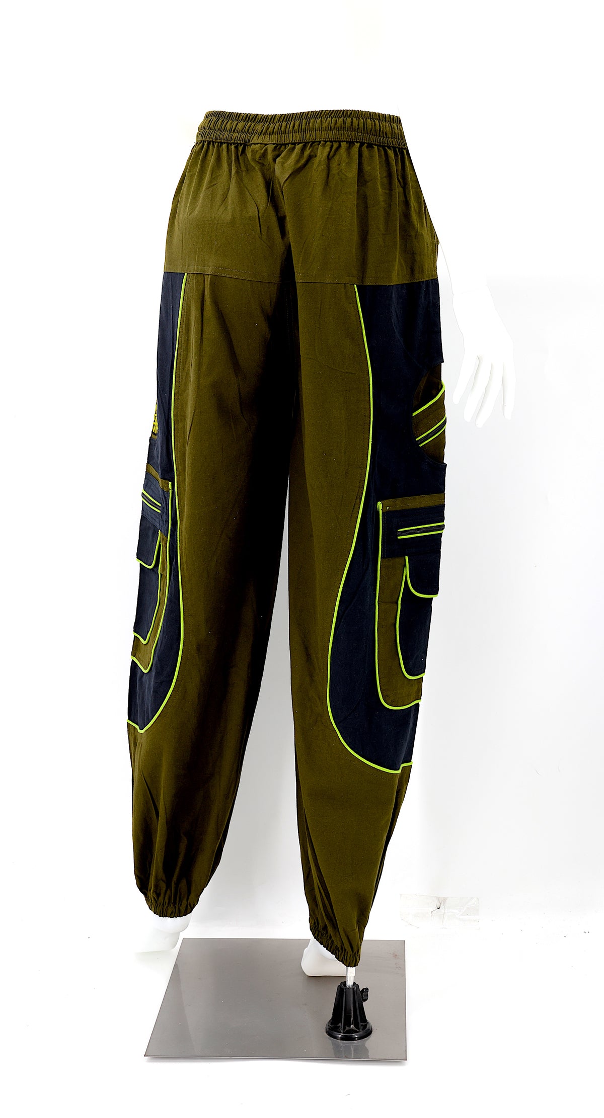 Back view of Nepalese cotton harem pants with elastic waistband