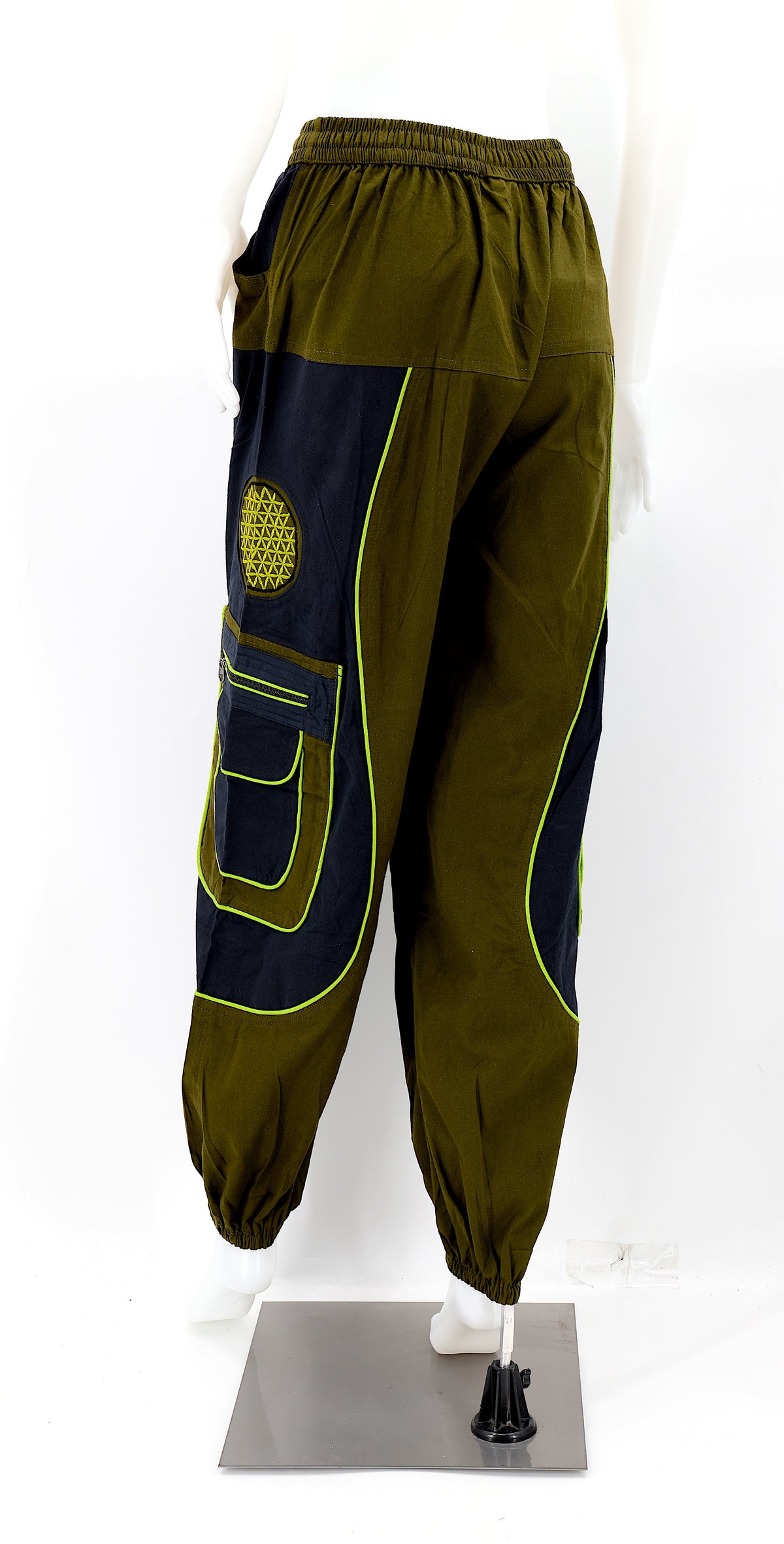 Back view of Nepalese cotton harem pants with elastic waistband