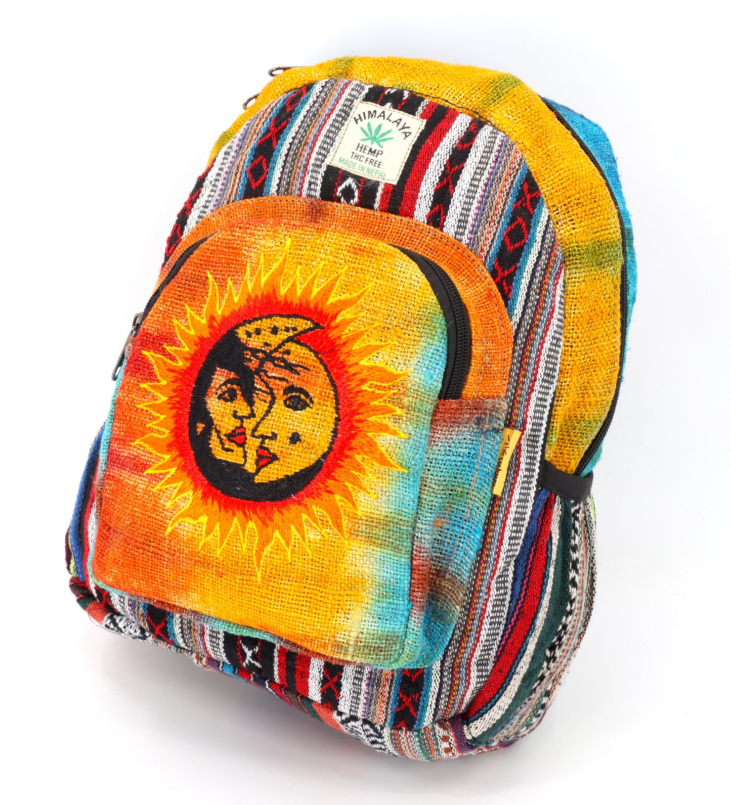 Hemp Sun and Moon Hand Embroidered Tie Dye Mini Backpack