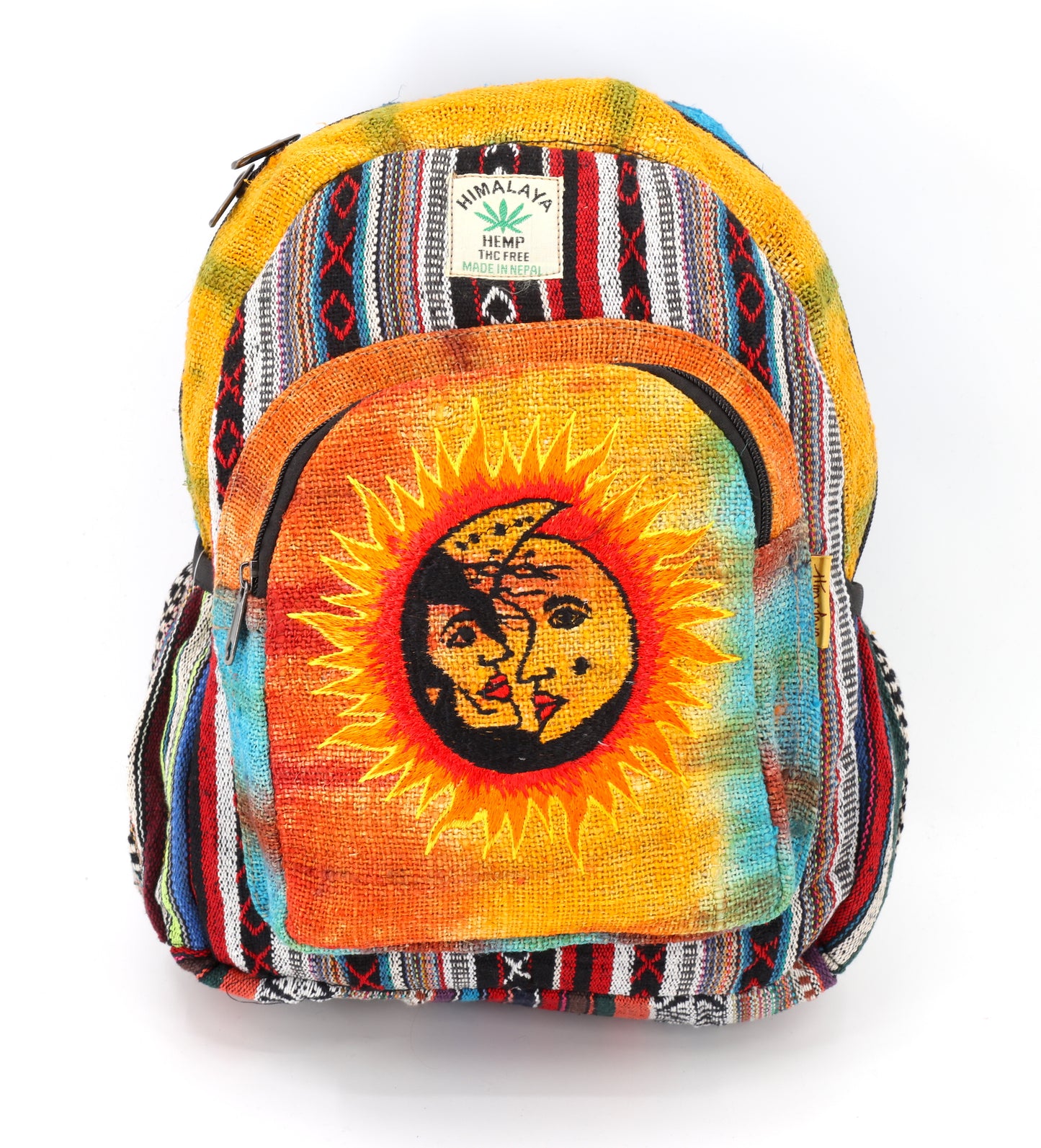 Hemp Sun and Moon Hand Embroidered Tie Dye Mini Backpack