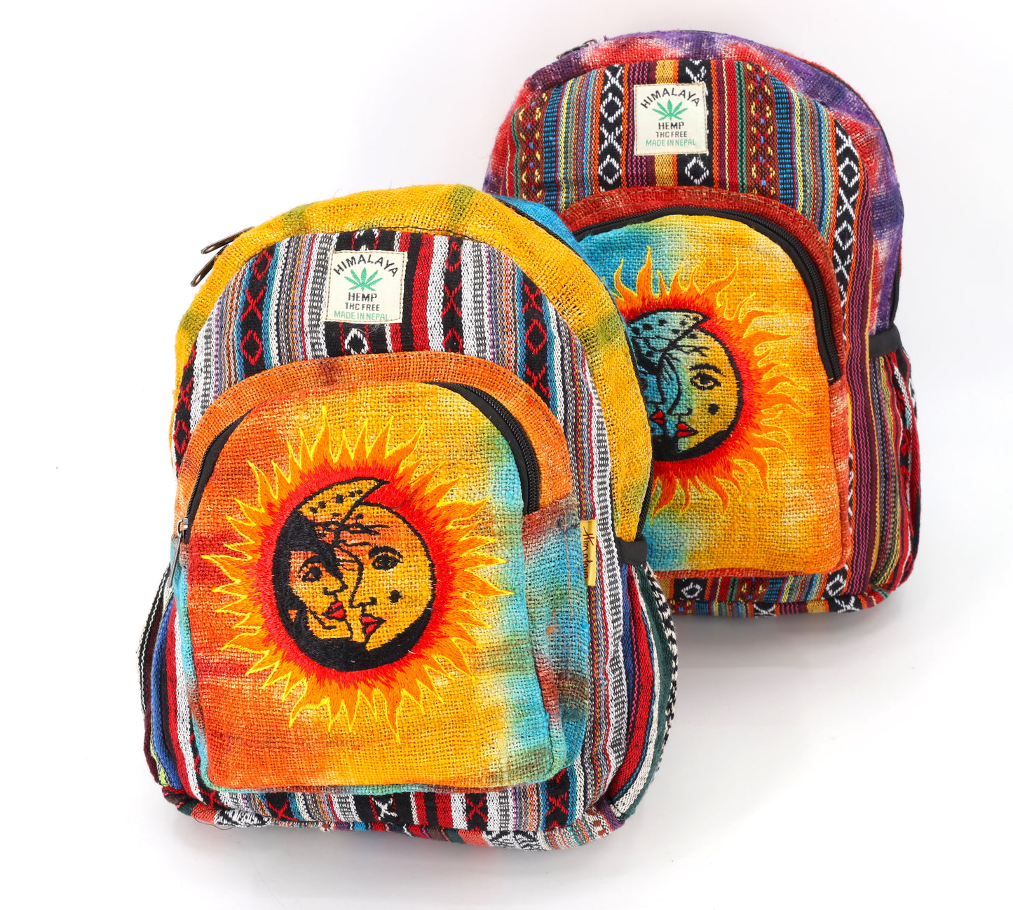 Hemp Sun and Moon Hand Embroidered Tie Dye Mini Backpack