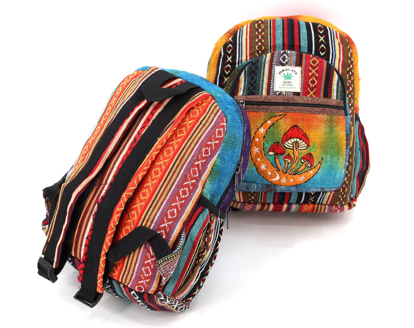 Hemp Moon Mushroom Hand Embroidered Tie Dye Mini Backpack
