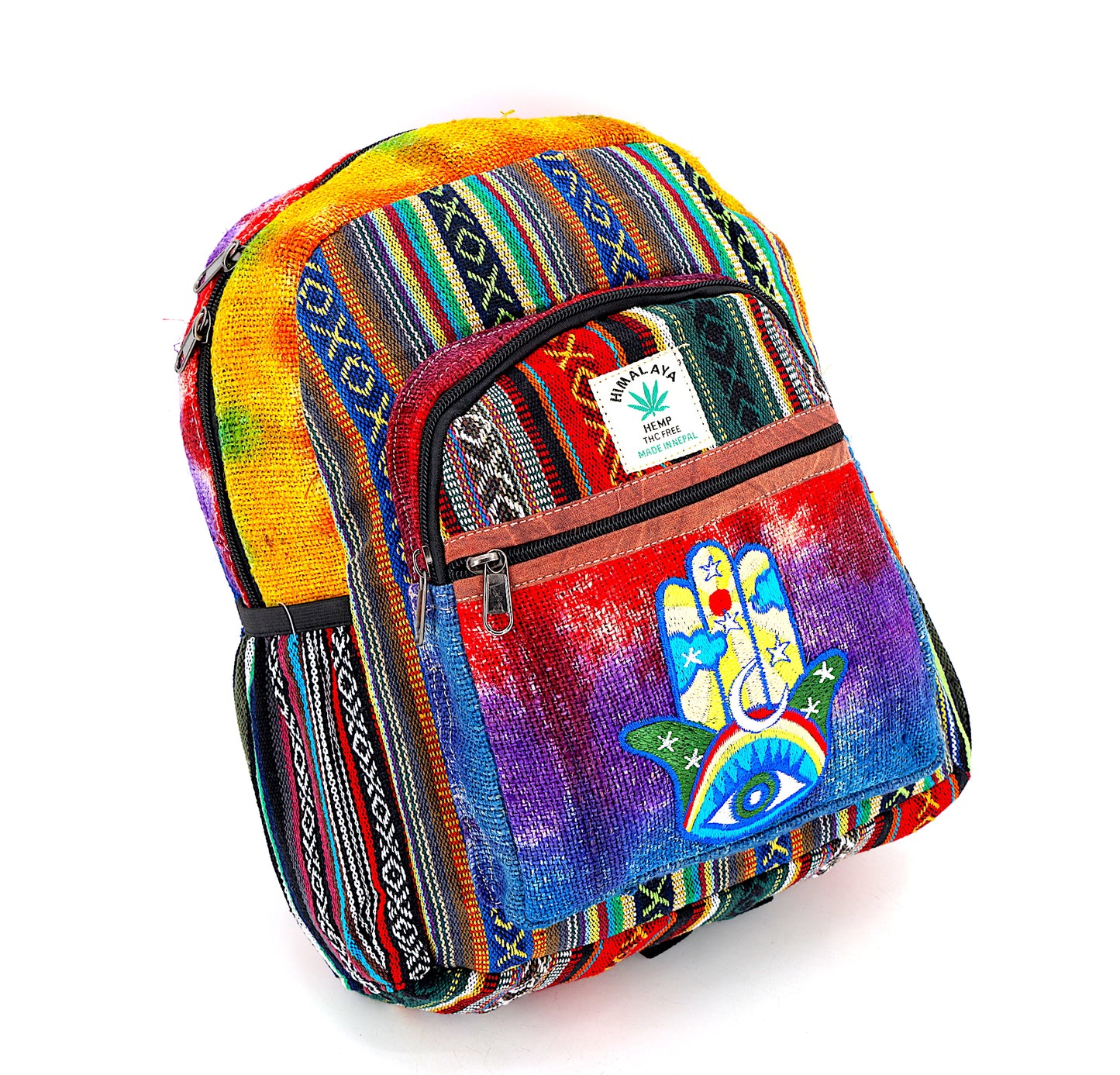 Hemp Hamsa Hand Embroidered Tie Dye Mini Backpack