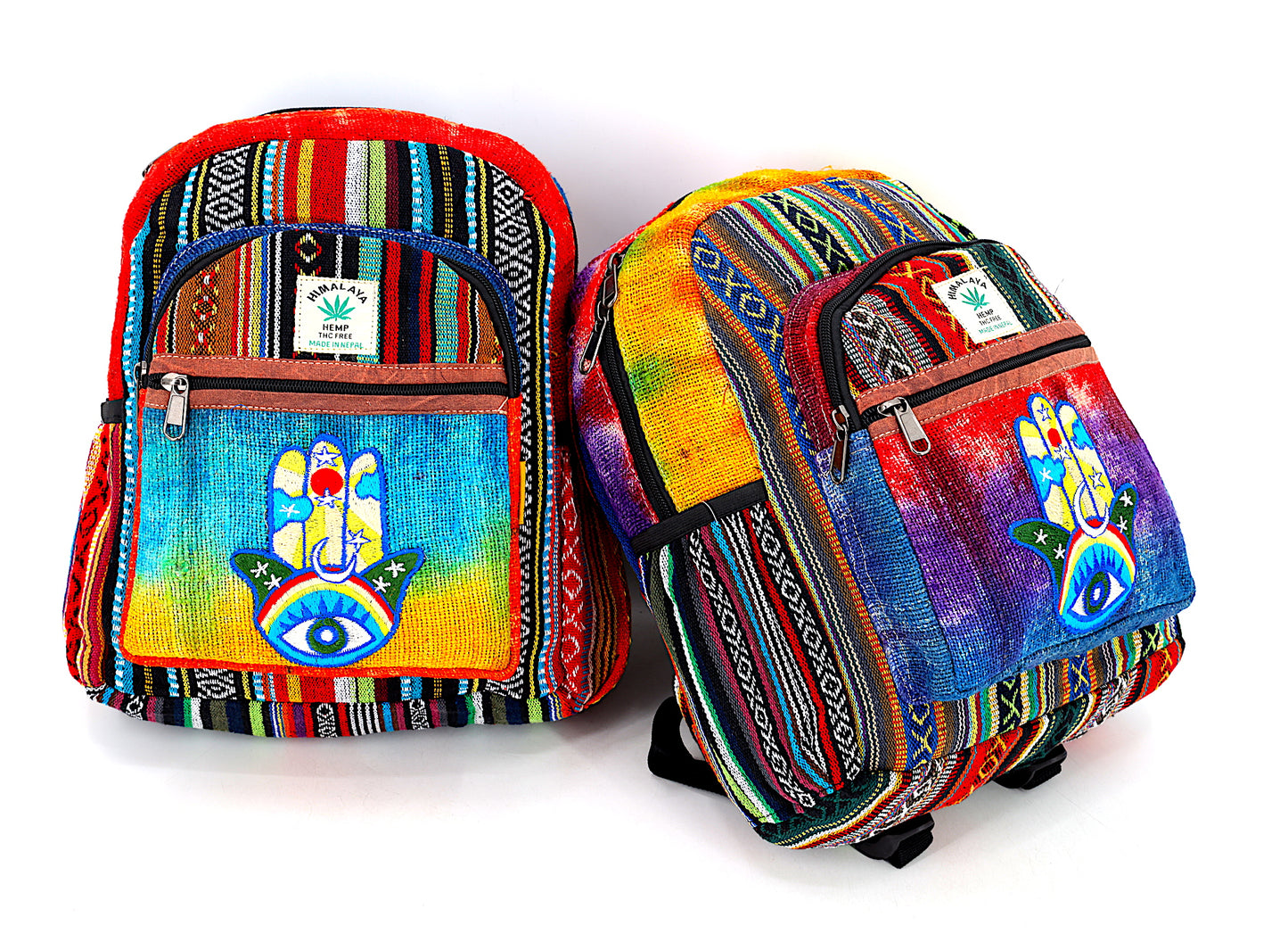 Hemp Hamsa Hand Embroidered Tie Dye Mini Backpack