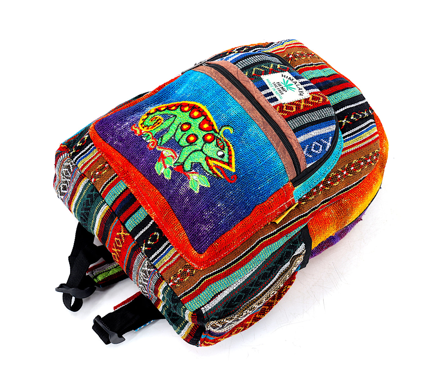Hemp Chameleon Hand Embroidered Tie Dye Mini Backpack