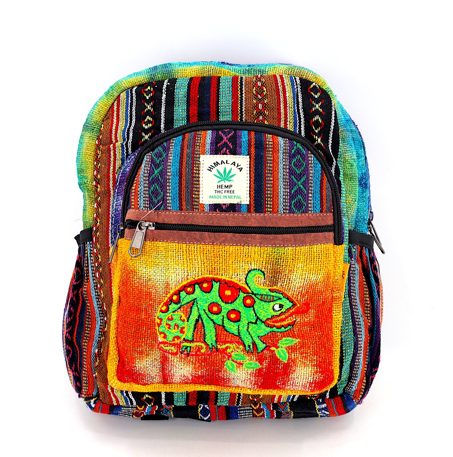 Hemp Chameleon Hand Embroidered Tie Dye Mini Backpack