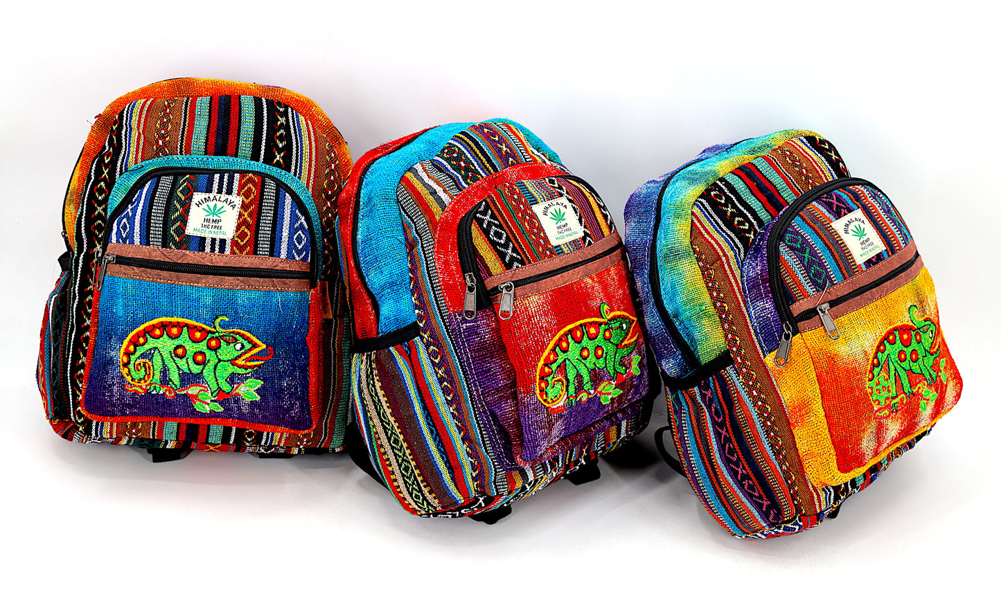 Hemp Chameleon Hand Embroidered Tie Dye Mini Backpack