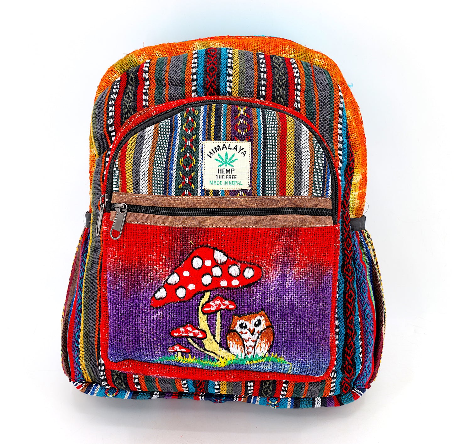 Hemp Owl Mushroom Hand Embroidered Tie Dye Mini Backpack