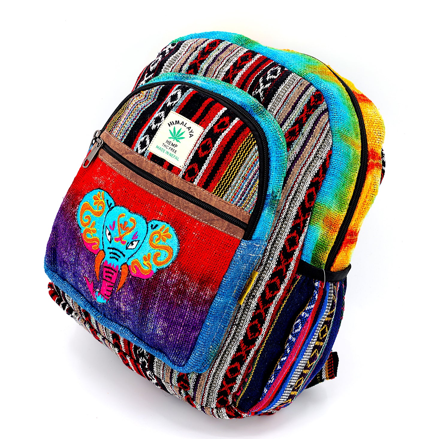 Hemp Elephant Hand Embroidered Tie Dye Mini Backpack
