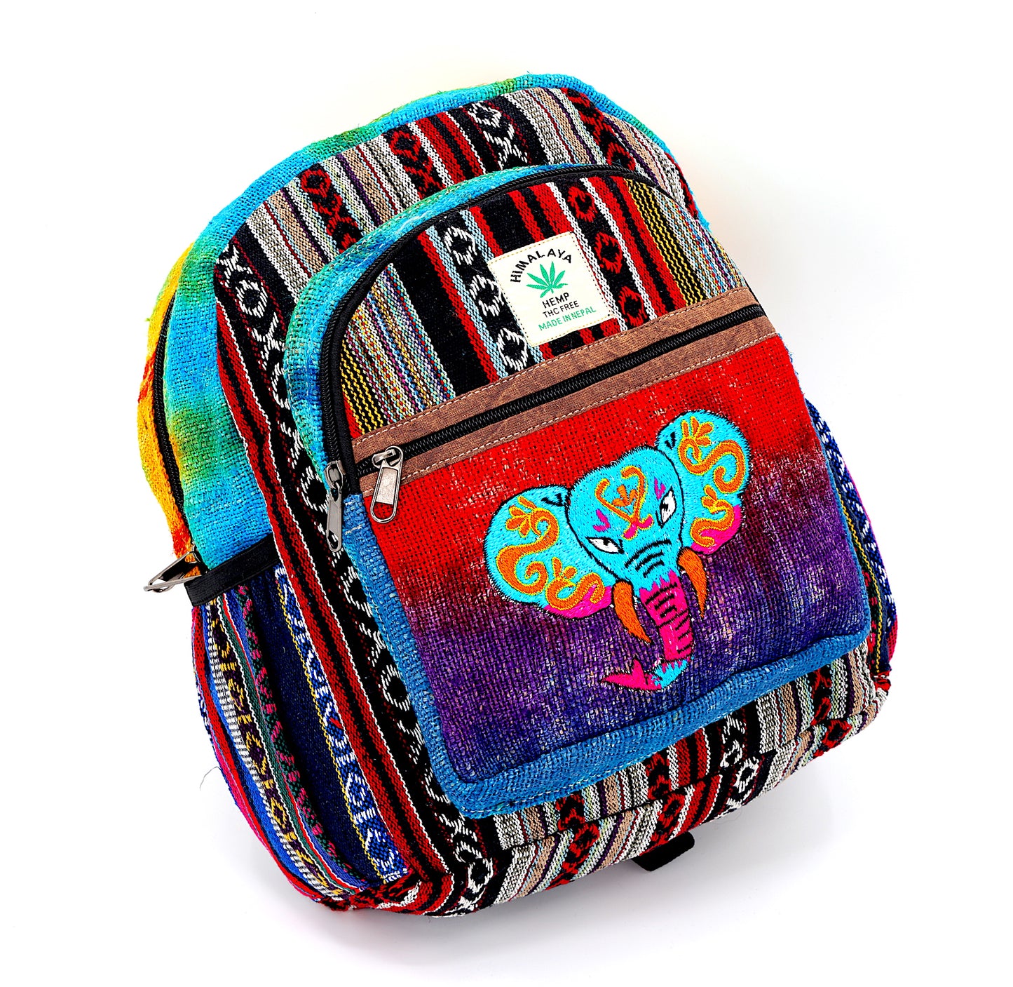 Hemp Elephant Hand Embroidered Tie Dye Mini Backpack
