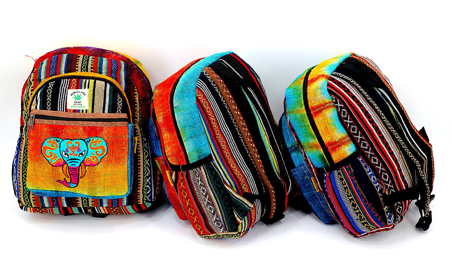 Hemp Elephant Hand Embroidered Tie Dye Mini Backpack