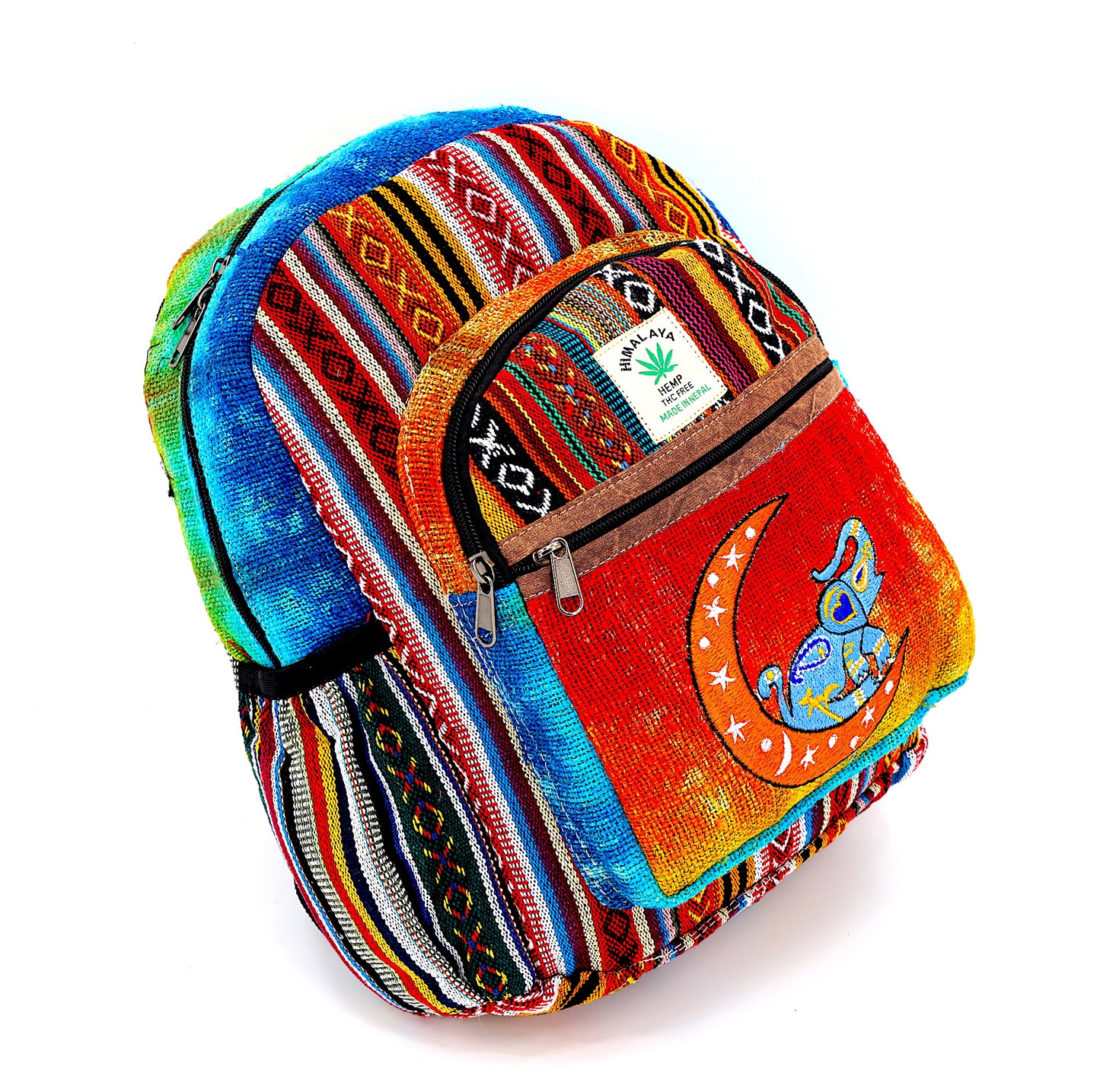 Hemp Moon Elephant Hand Embroidered Tie Dye Mini Backpack