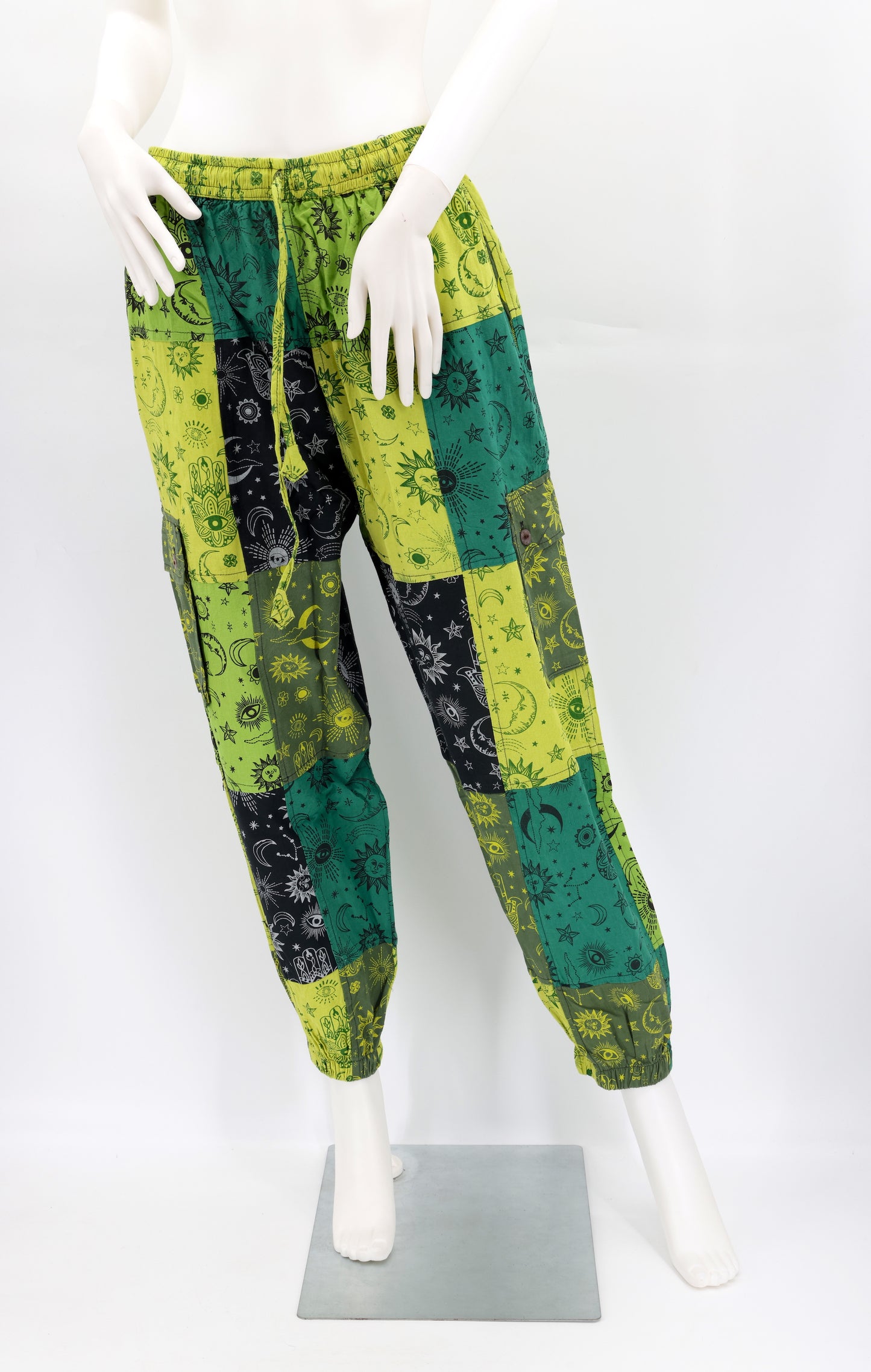 Celestial Print Patchwork Pants | Cotton Cargo Harem Pants