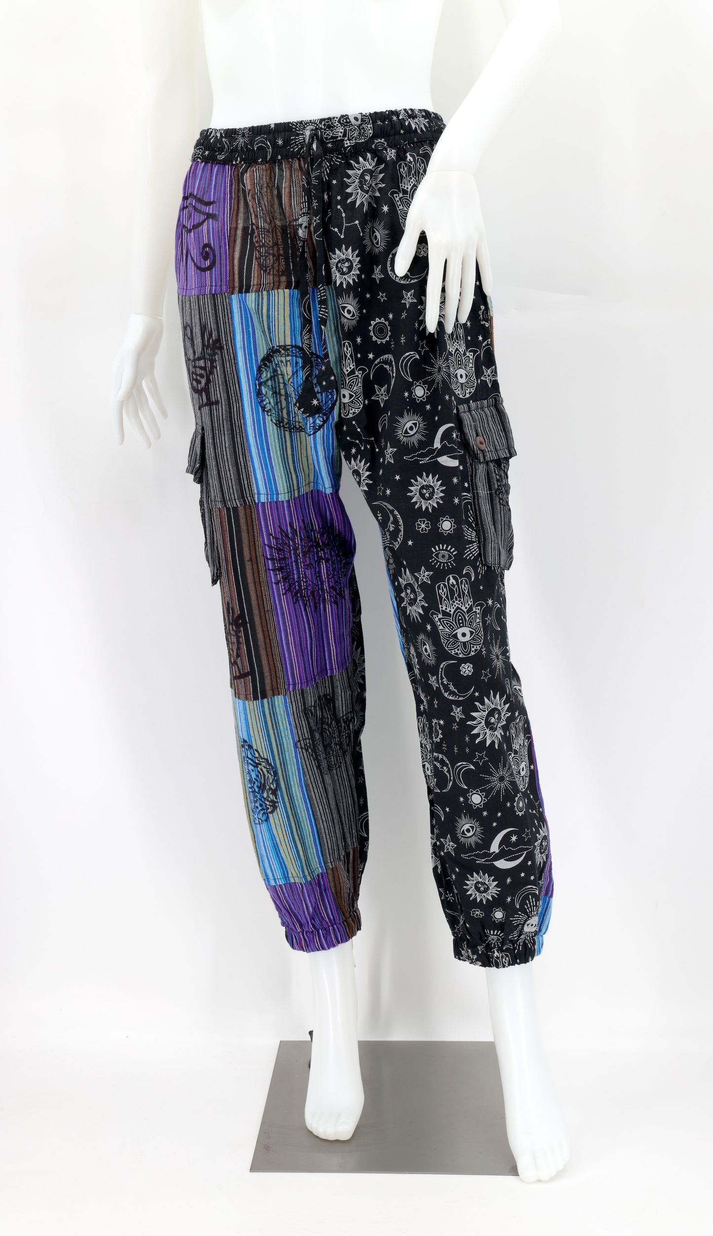 Sun, Moon and Stars Print Patchwork Harem Pants