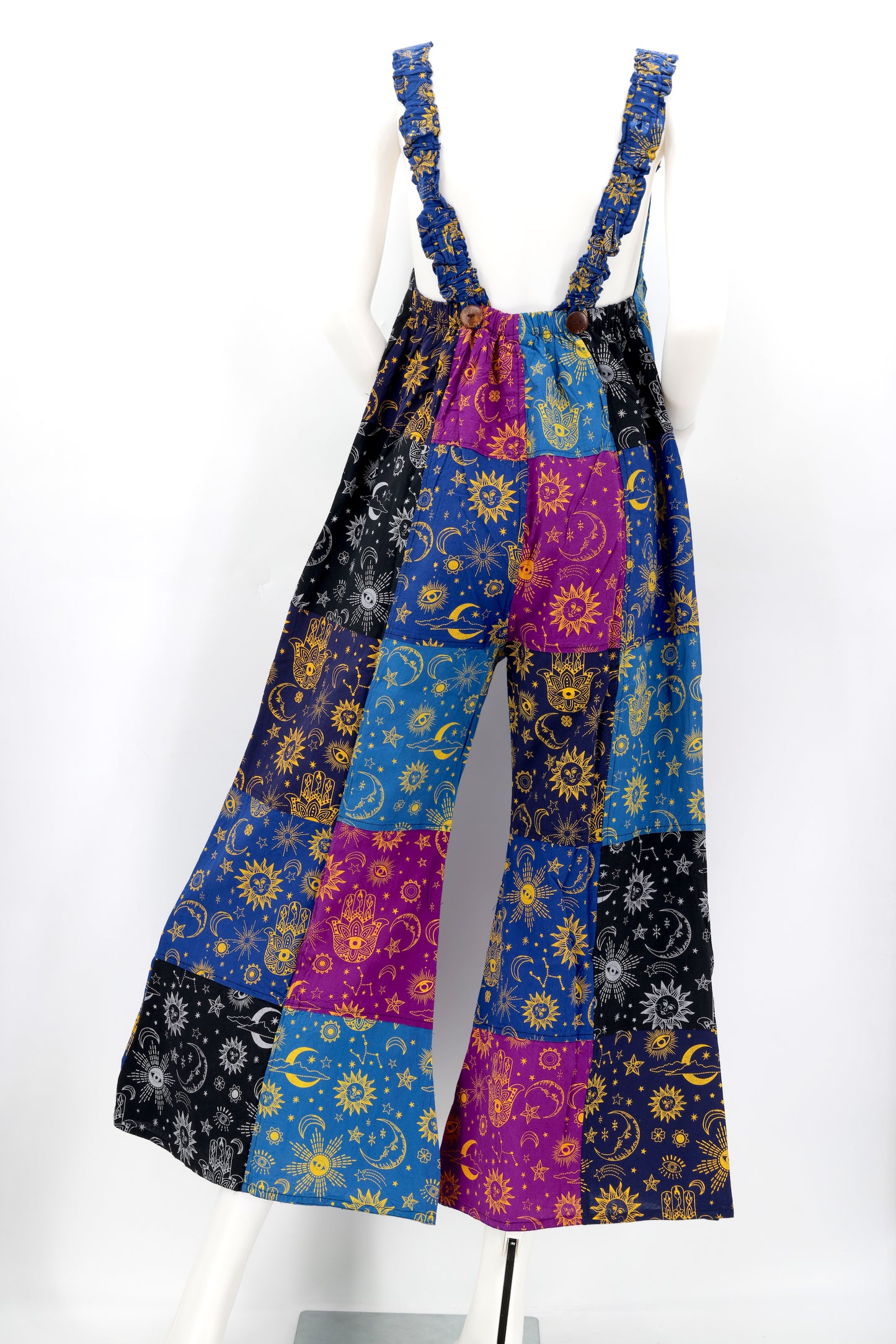 Cotton Hippie Handmade Celestial Print Patchwork Wide Leg Bohemian Overalls