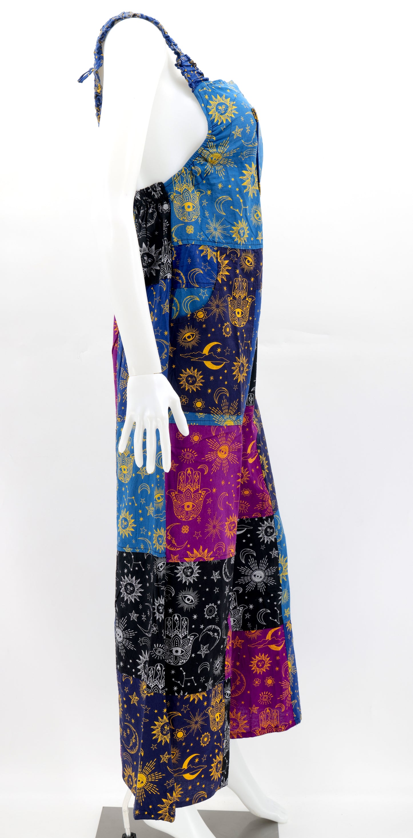 Cotton Hippie Handmade Celestial Print Patchwork Wide Leg Bohemian Overalls