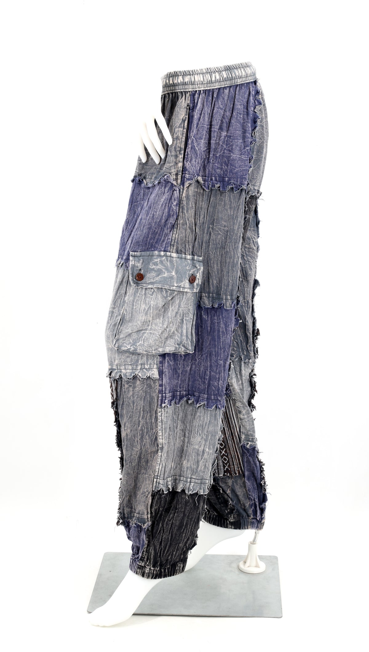Stone-Washed Patchwork Harem Pants | Frayed Edge Cotton Cargo