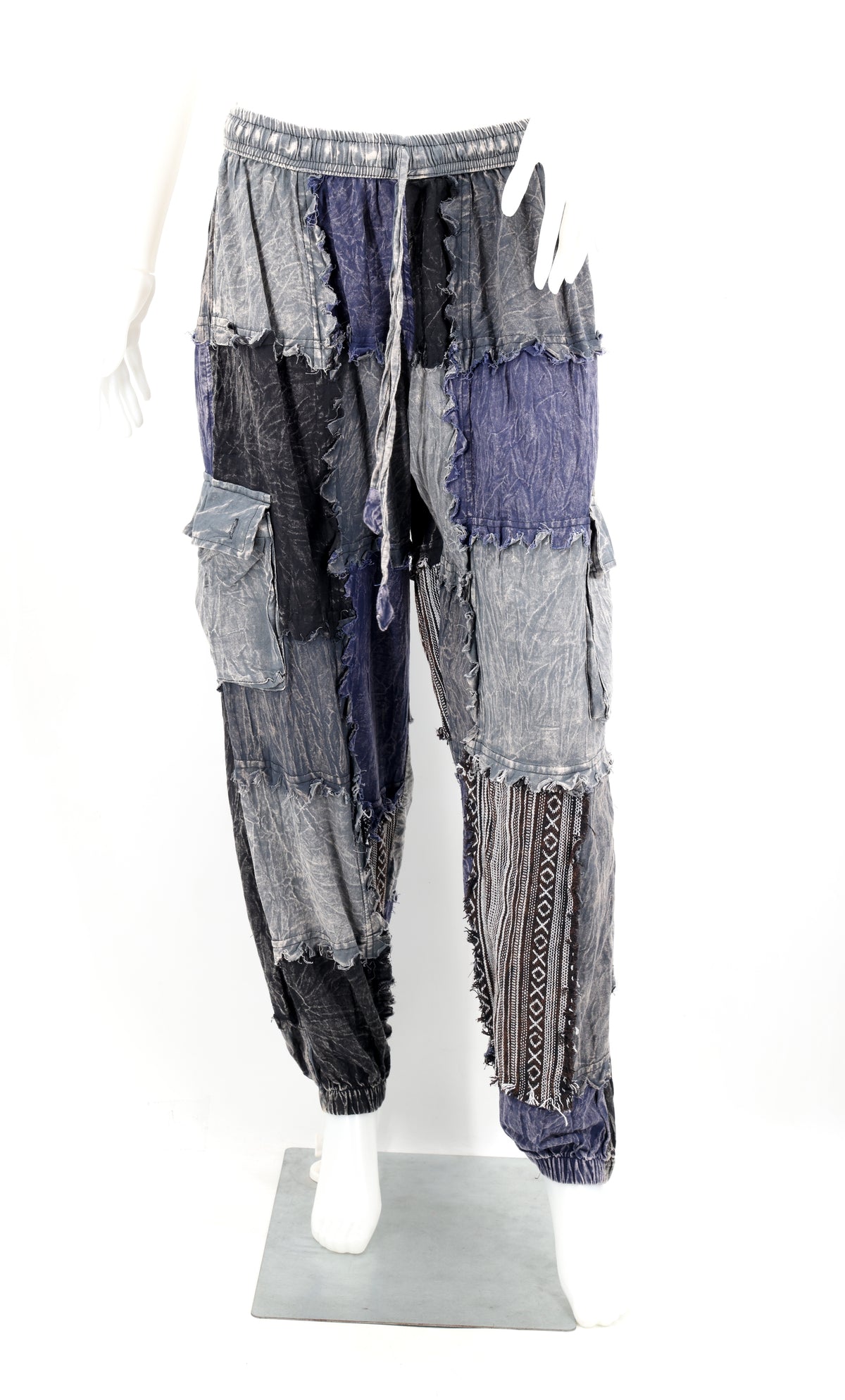 Stone-Washed Patchwork Harem Pants | Frayed Edge Cotton Cargo