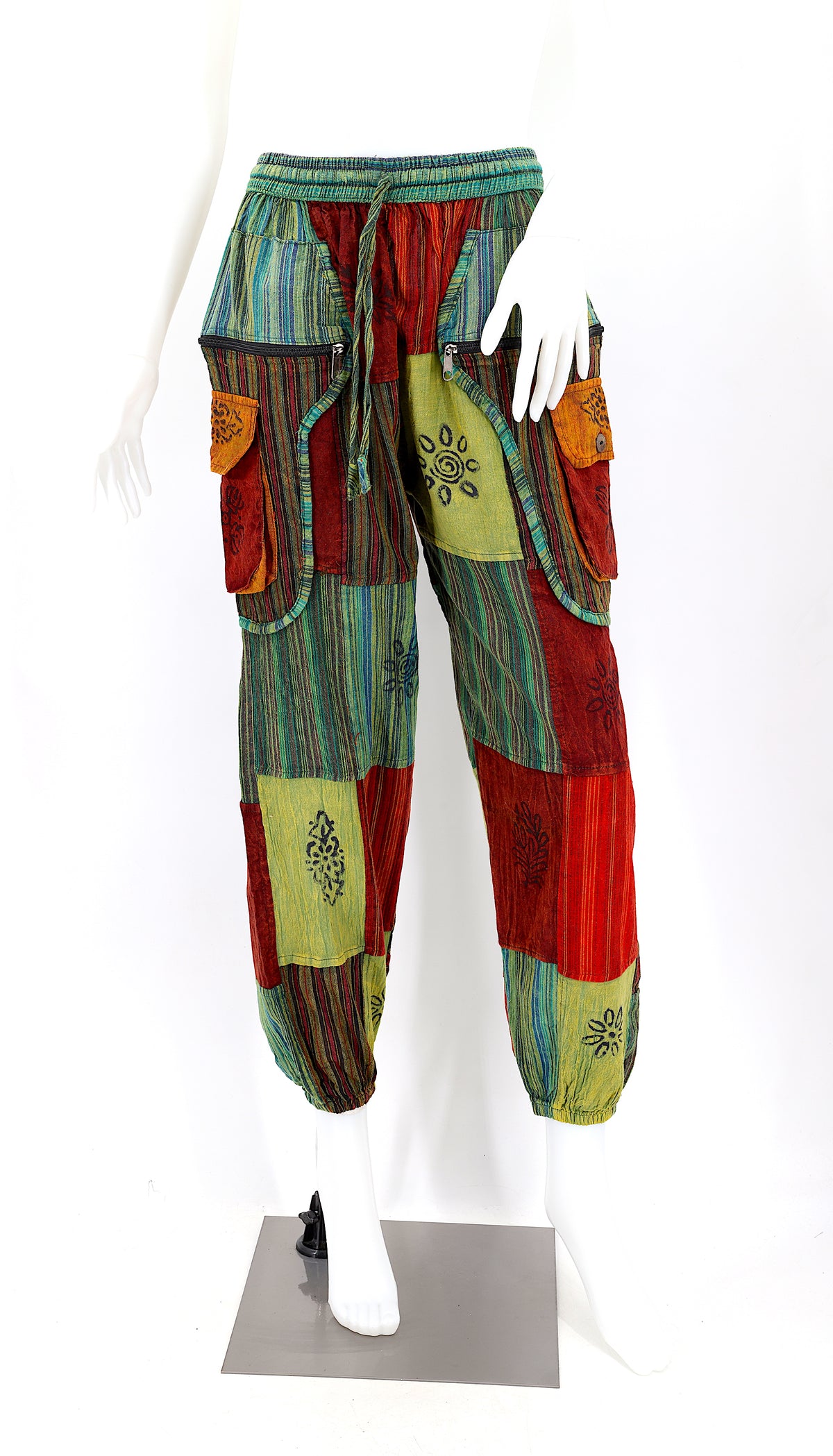 Klassische Patchwork-Baumwoll-Haremshosen | Traditionelle Freigeist-Hosen