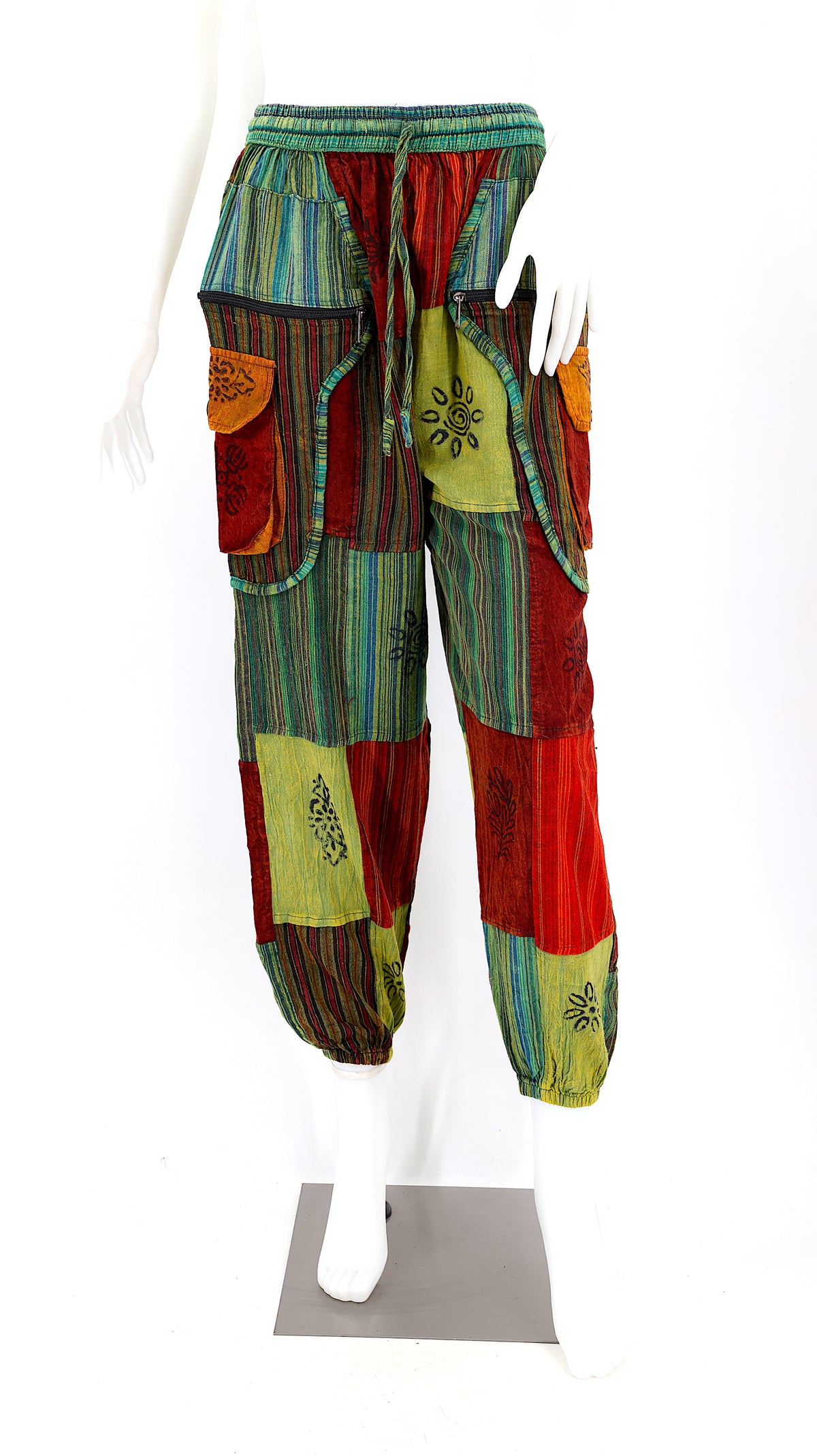 Klassische Patchwork-Baumwoll-Haremshosen | Traditionelle Freigeist-Hosen