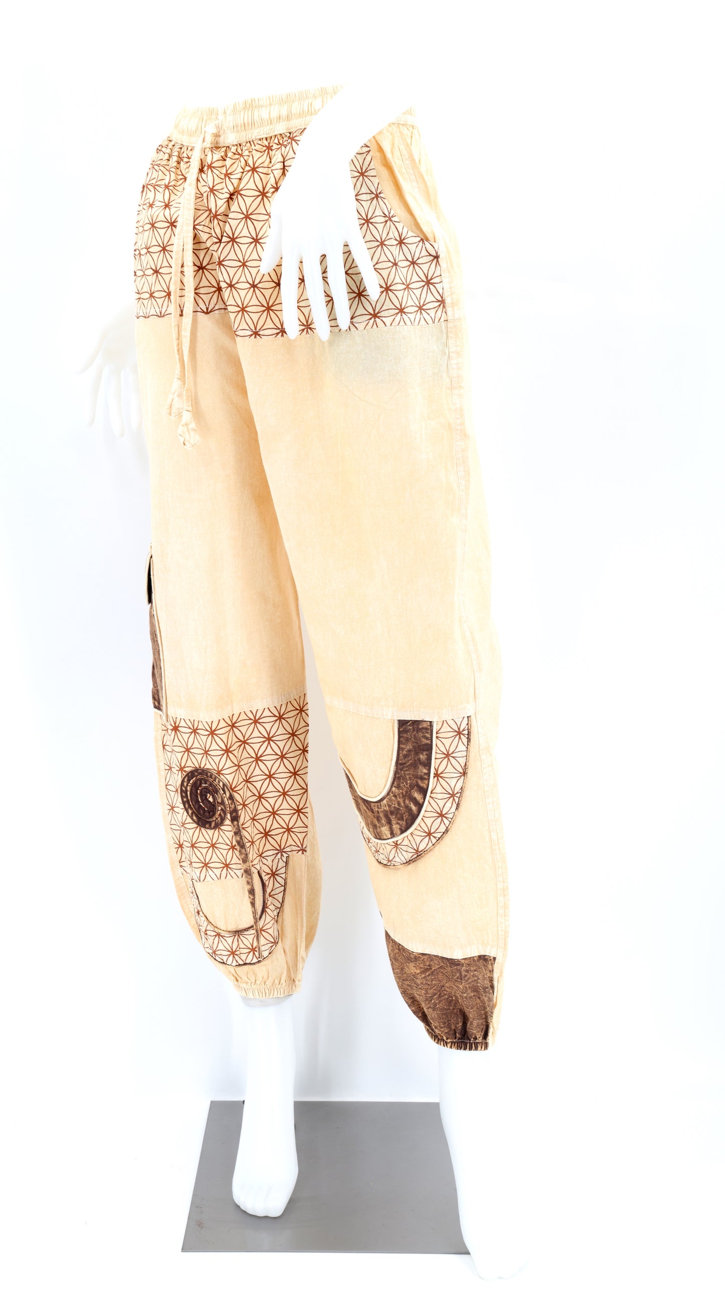 Cotton Hippie Handmade Harem Flower of Life Print Multicolor Cargo Bohemian Pants
