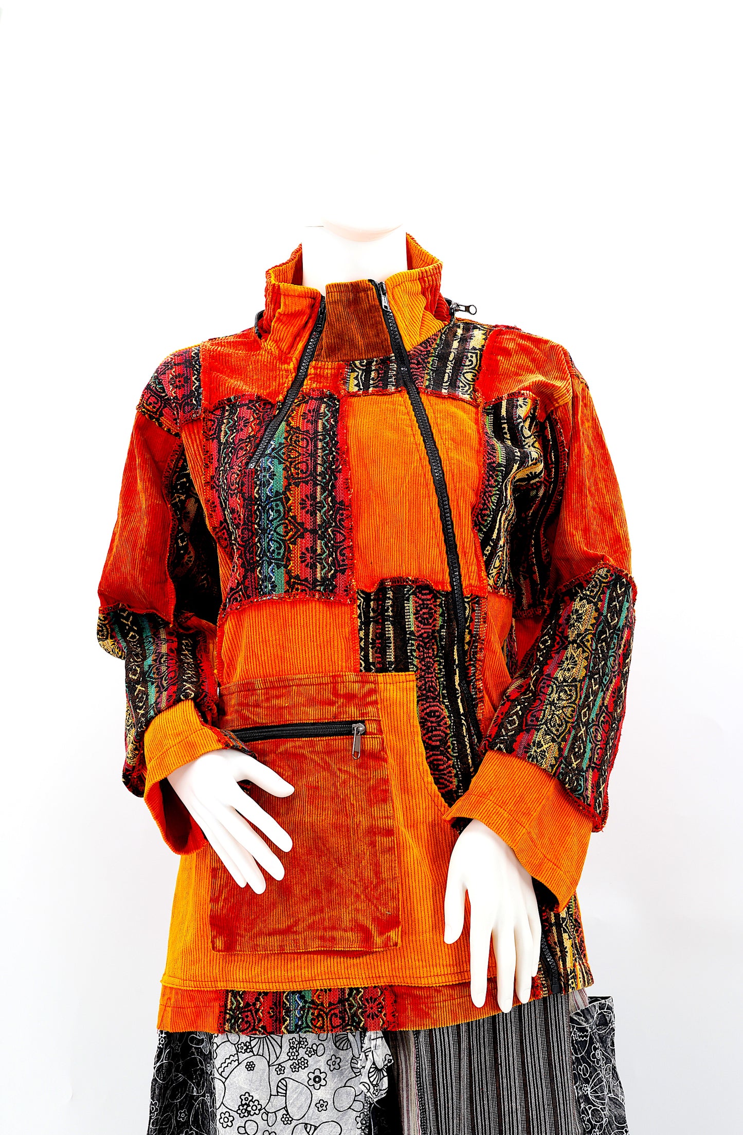 Cotton Hippie Handmade Overlock Corduroy Patchwork Bohemian Hooded Jacket