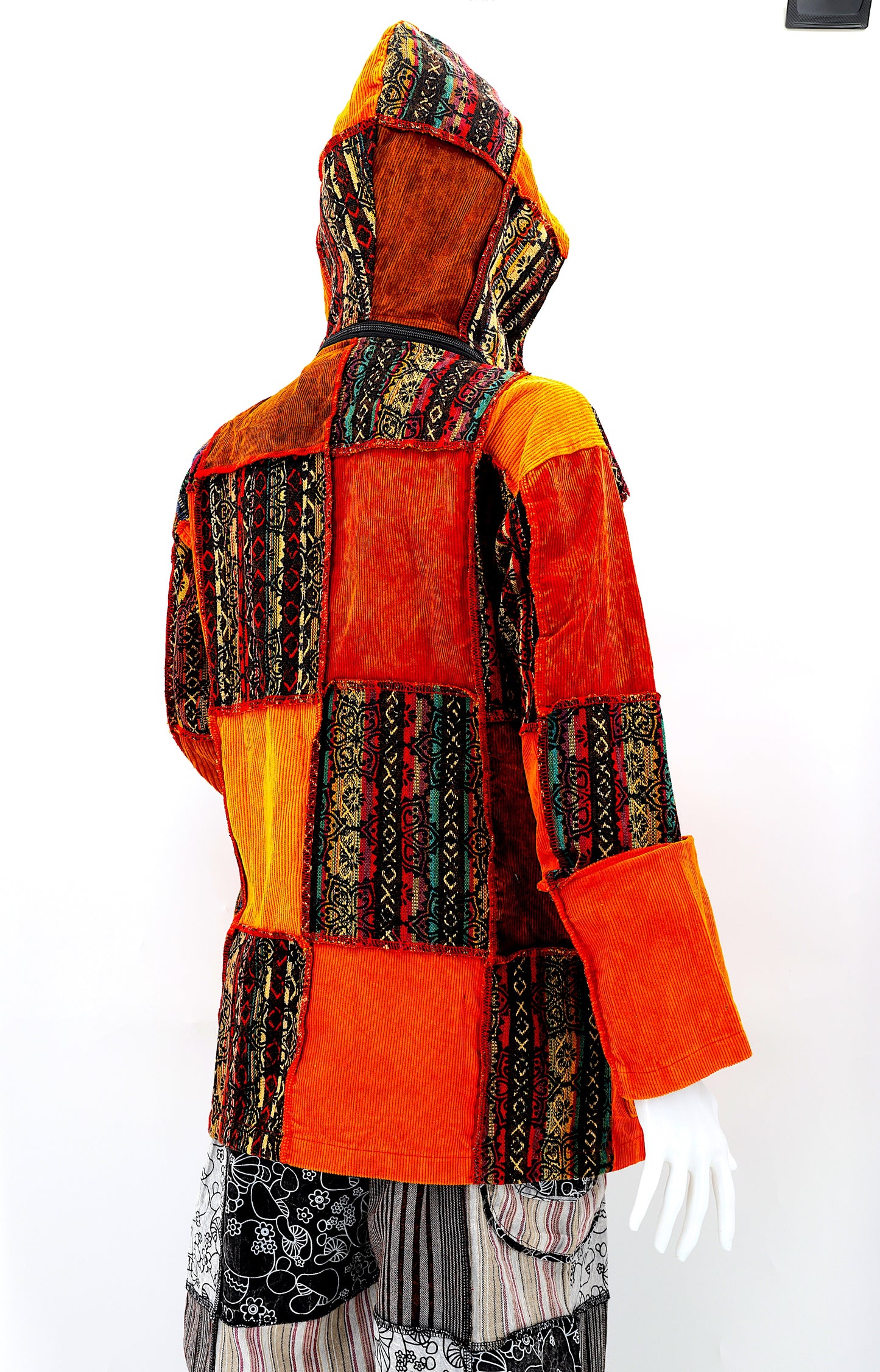 Cotton Hippie Handmade Overlock Corduroy Patchwork Bohemian Hooded Jacket