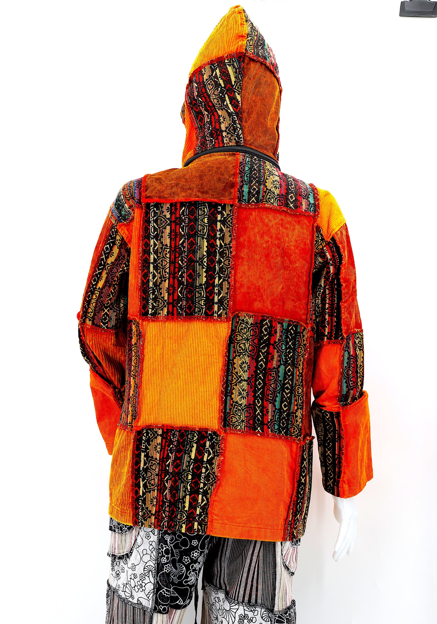 Cotton Hippie Handmade Overlock Corduroy Patchwork Bohemian Hooded Jacket
