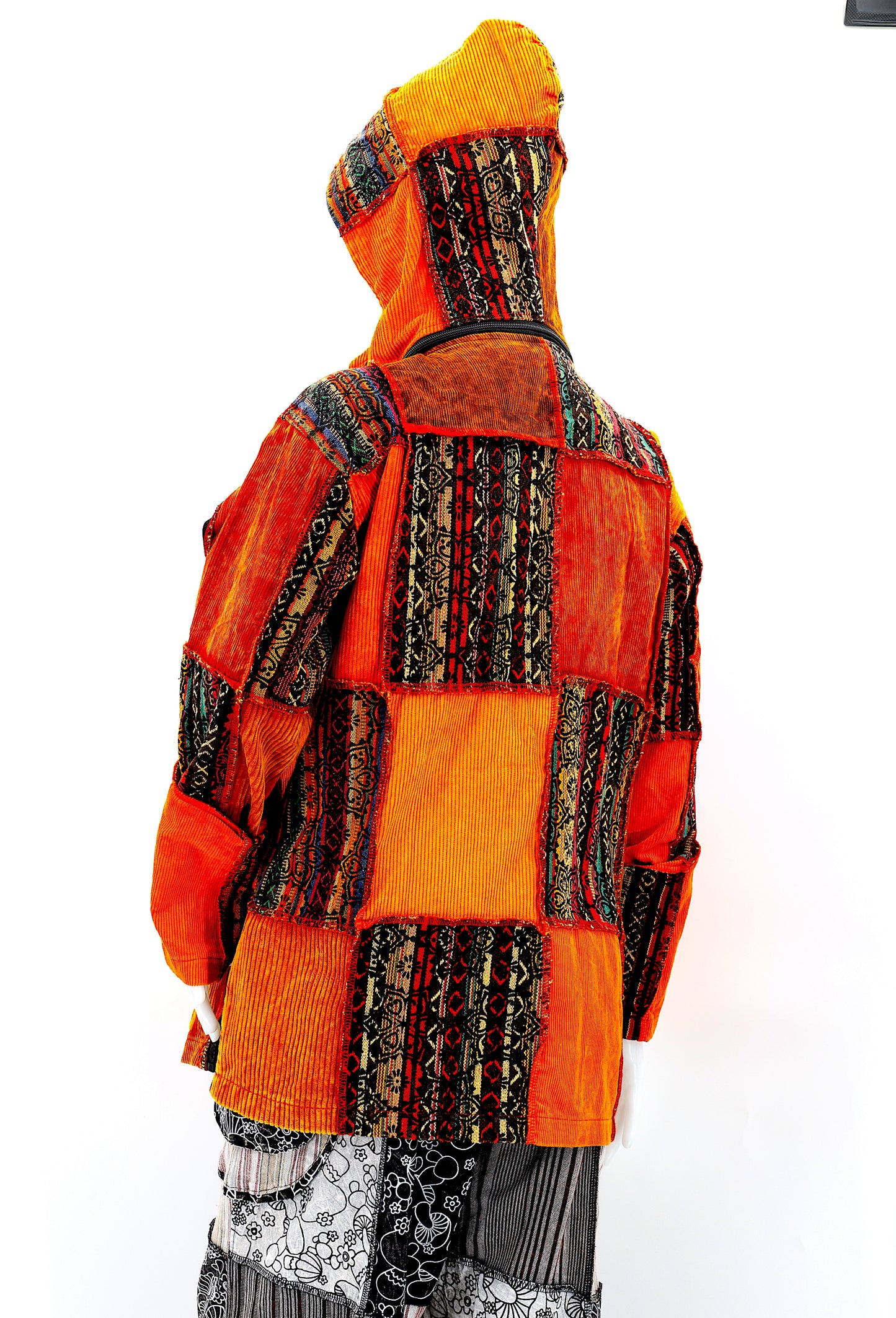 Cotton Hippie Handmade Overlock Corduroy Patchwork Bohemian Hooded Jacket