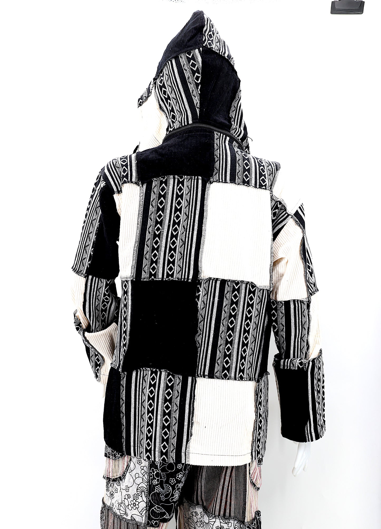 Cotton Hippie Handmade Overlock Corduroy Patchwork Bohemian Hooded Jacket