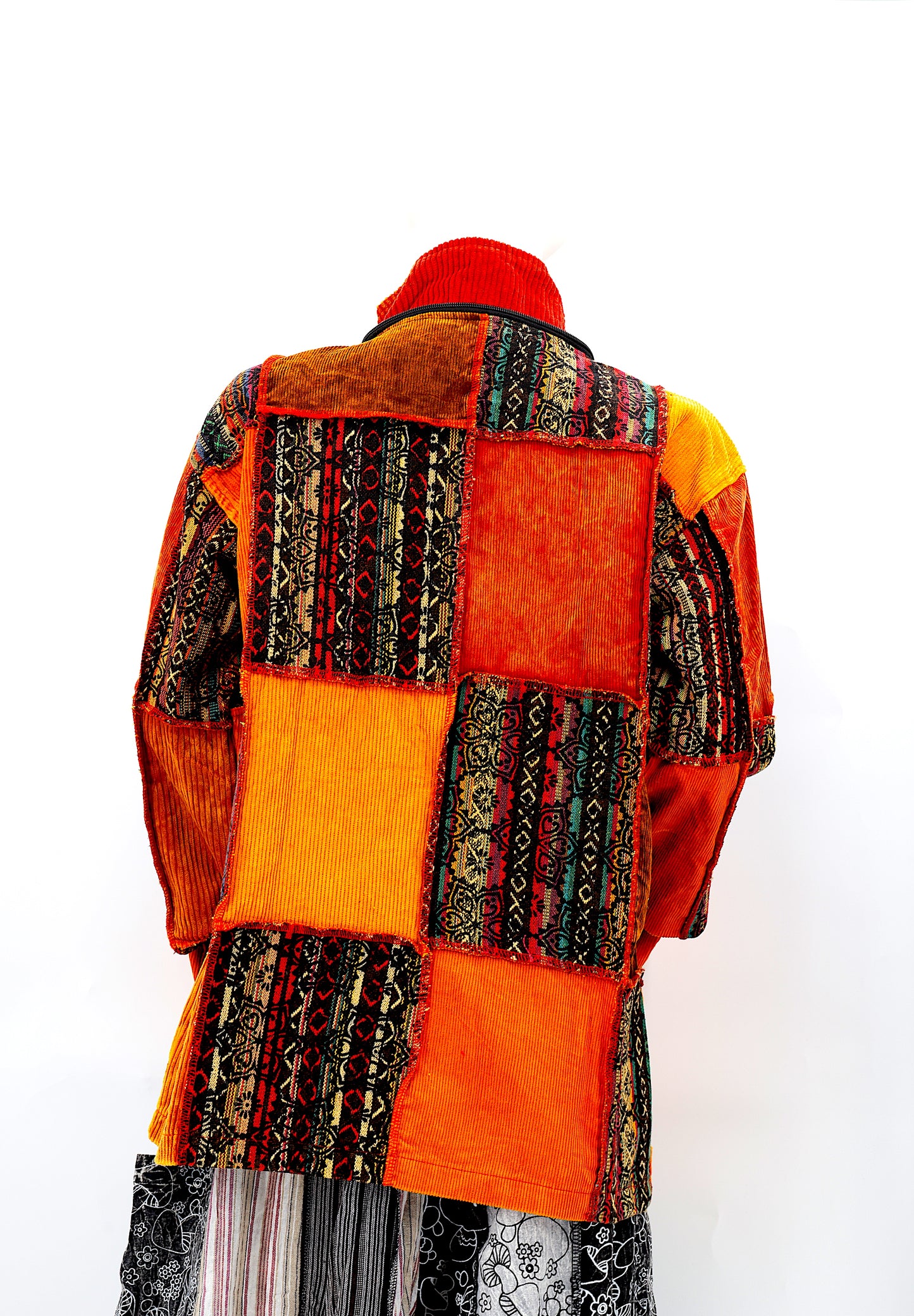 Cotton Hippie Handmade Overlock Corduroy Patchwork Bohemian Hooded Jacket