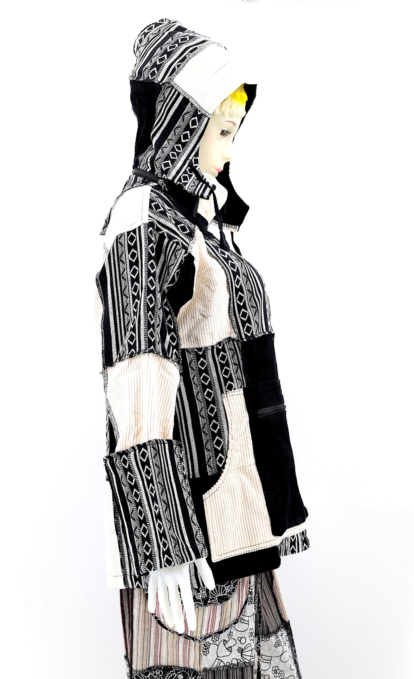 Cotton Hippie Handmade Overlock Corduroy Patchwork Bohemian Hooded Jacket