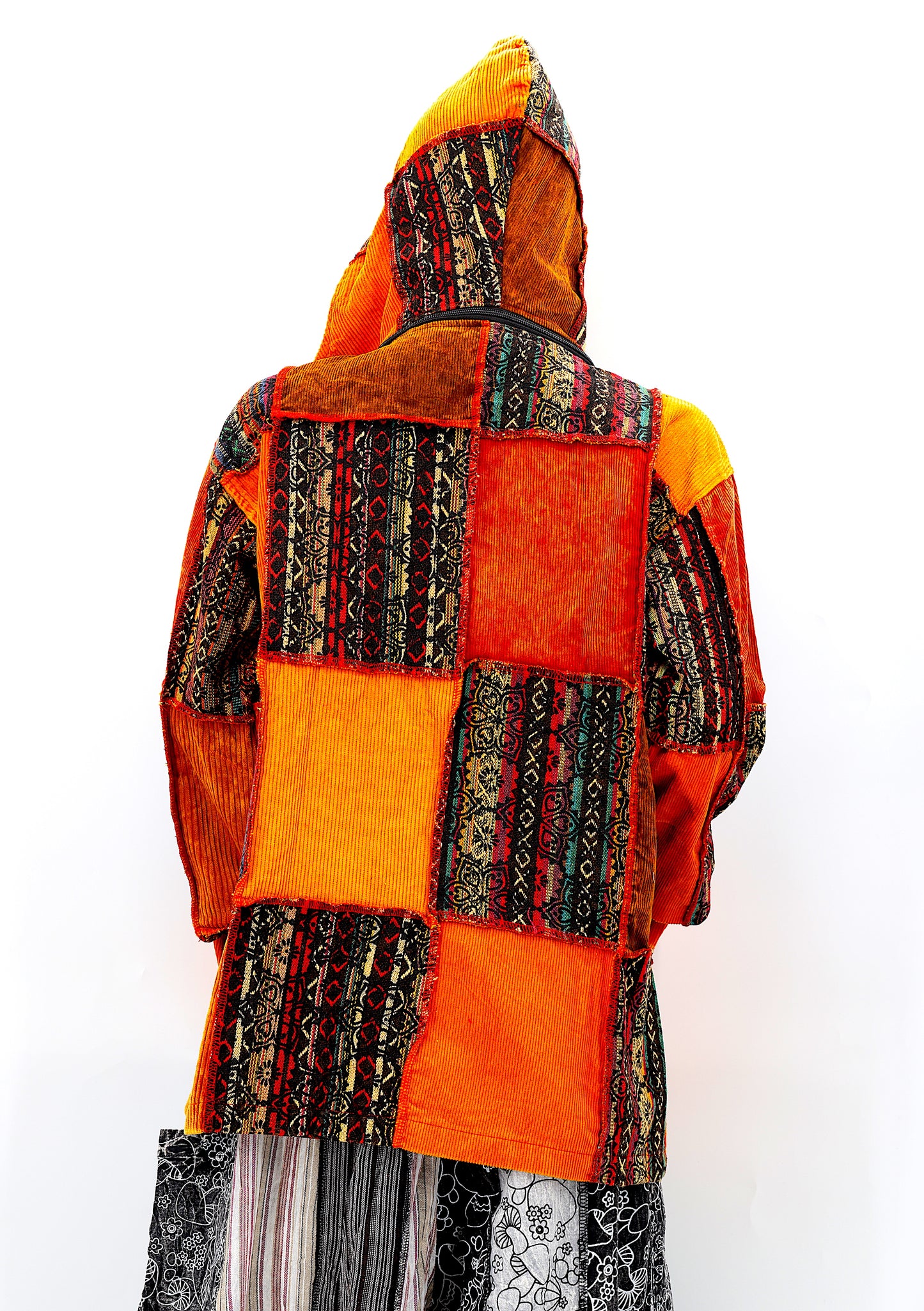 Cotton Hippie Handmade Overlock Corduroy Patchwork Bohemian Hooded Jacket