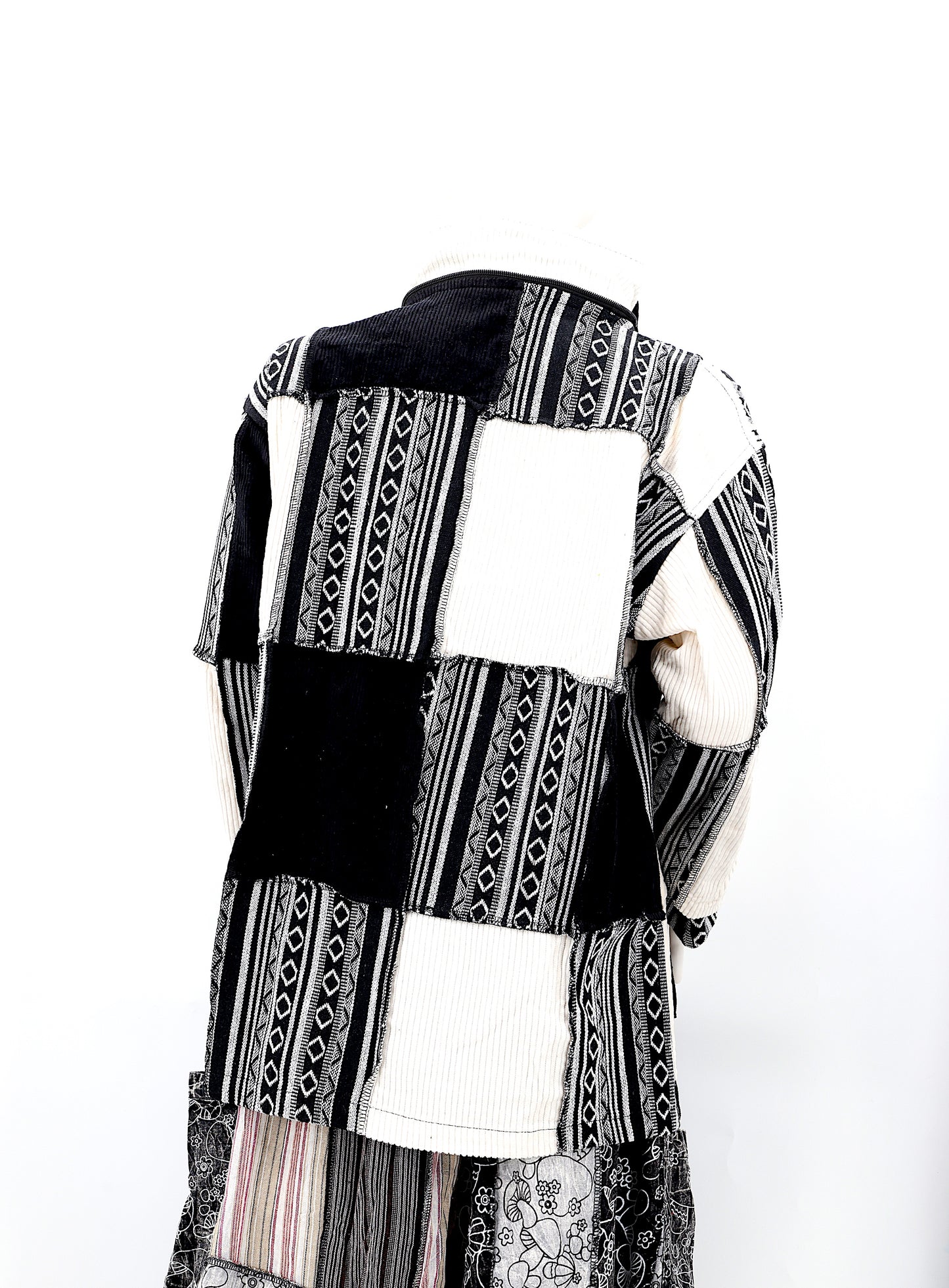 Cotton Hippie Handmade Overlock Corduroy Patchwork Bohemian Hooded Jacket