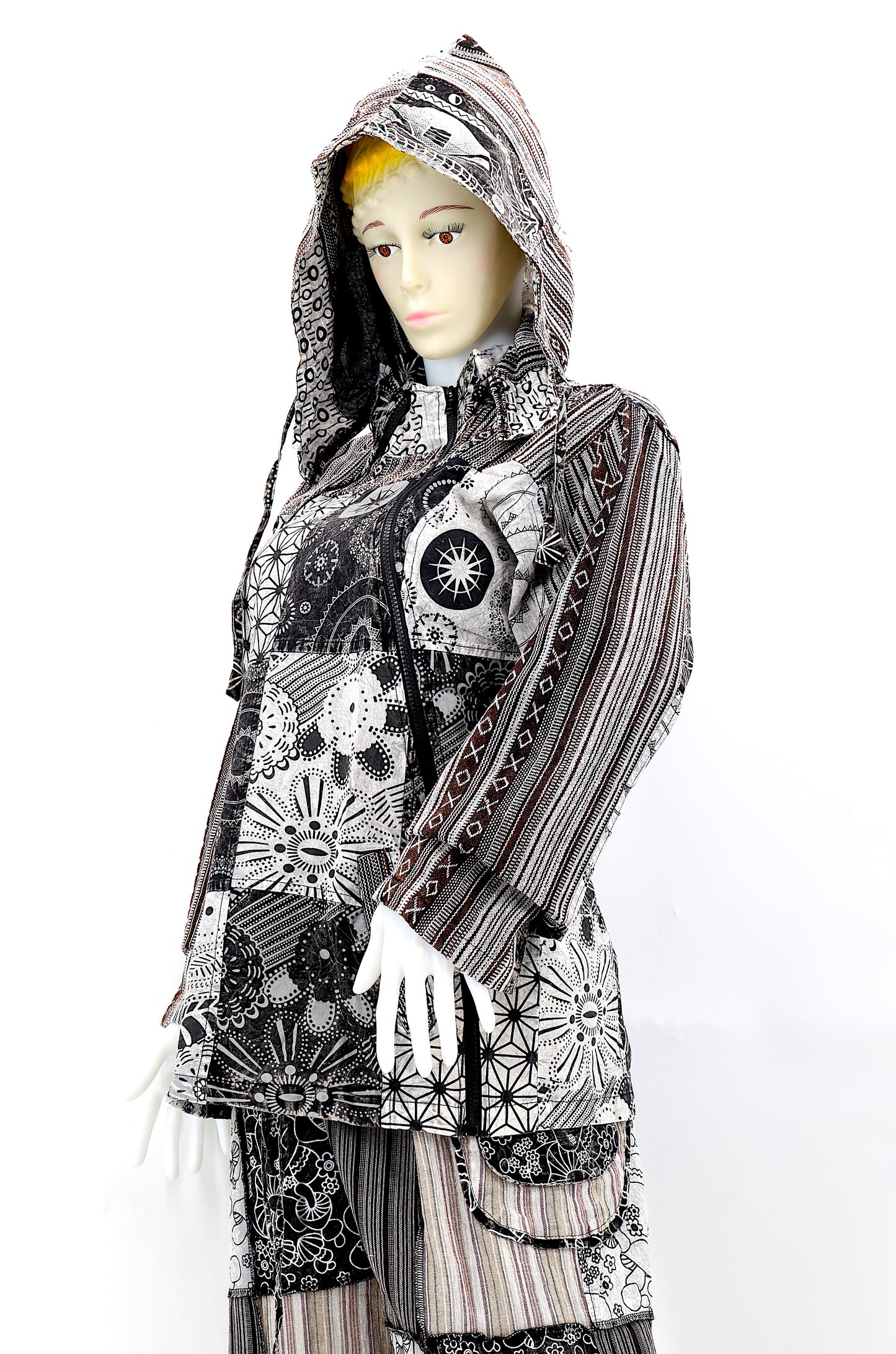 Cotton Hippie Handmade Patchwork Geometric Print Bohemian Lightweight Jacket